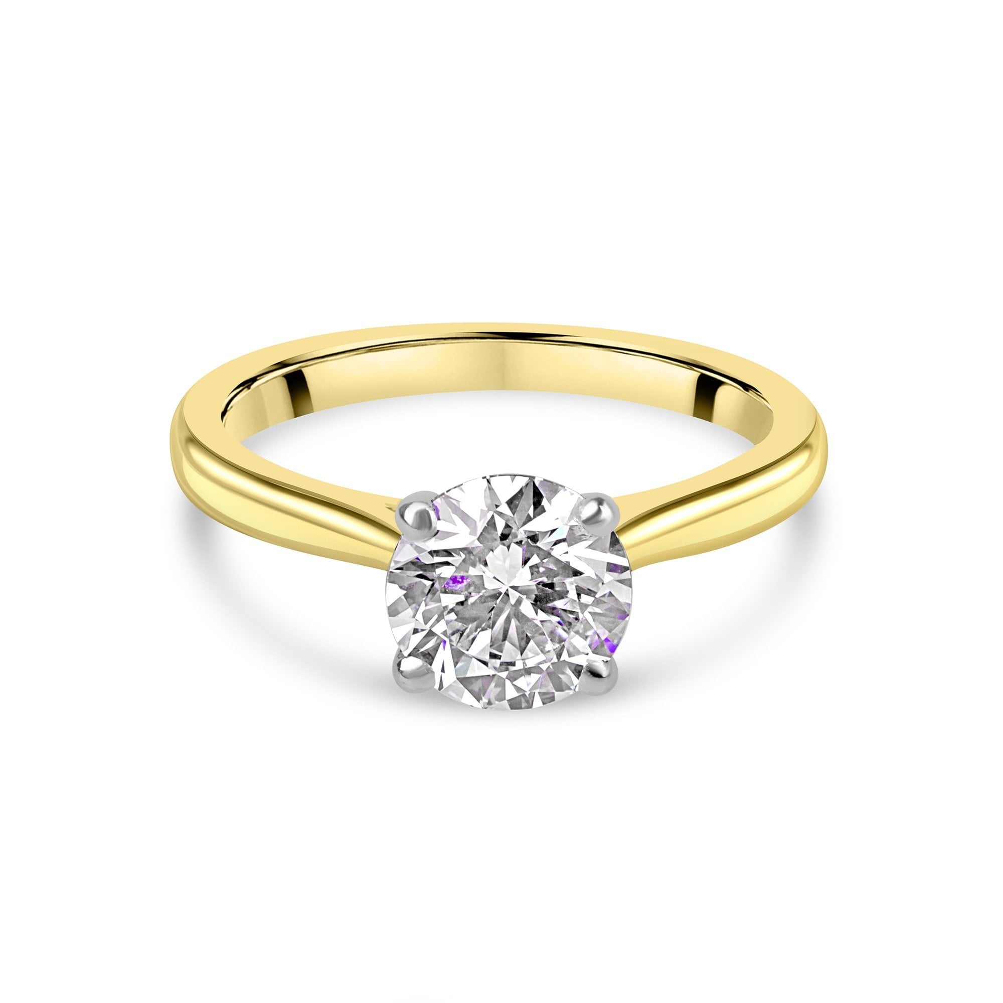 18ct Yellow Gold Round Brilliant Cut Lab Grown Diamond High Set Solitaire Engagement Ring