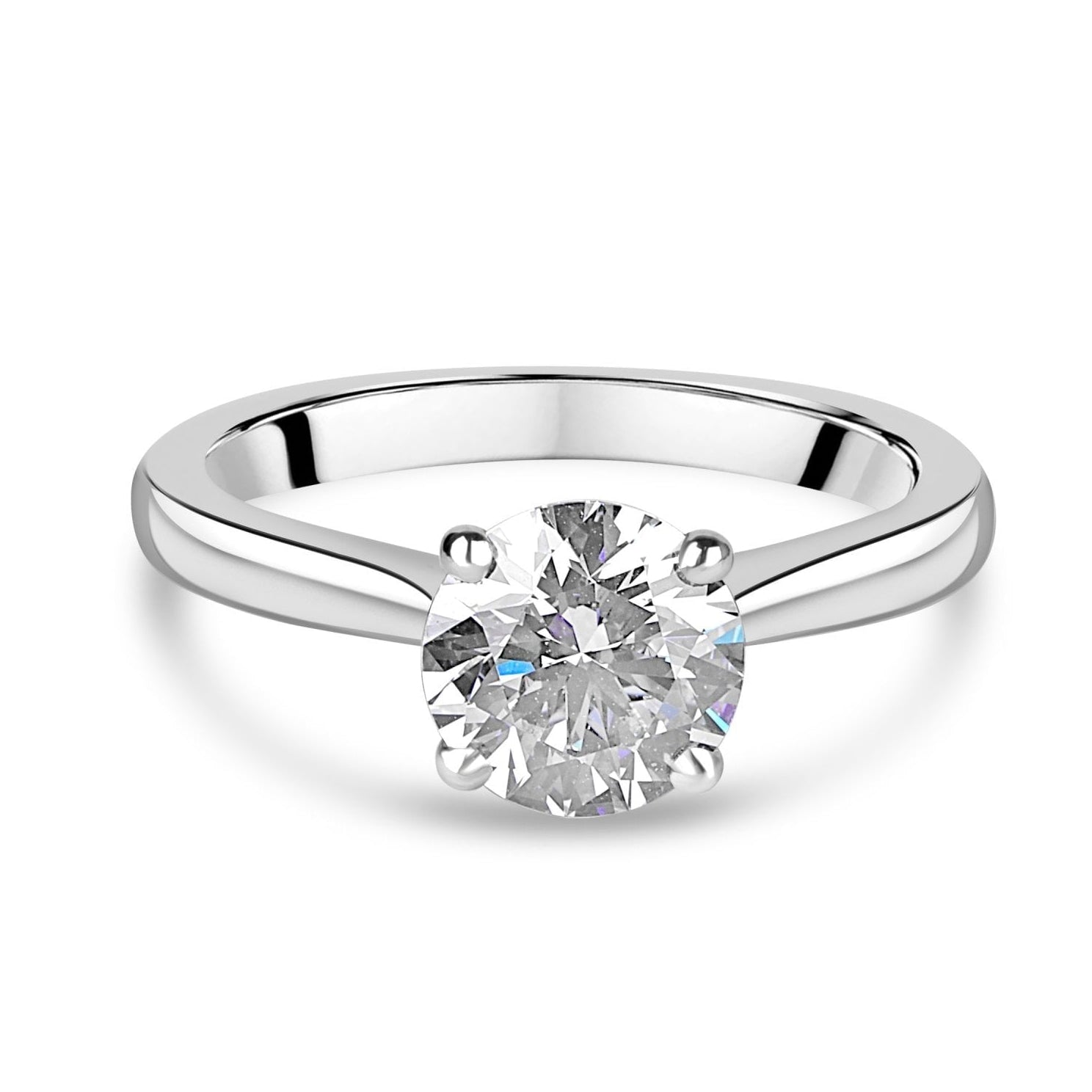 Platinum Round Brilliant Cut Lab Grown Diamond High Set Solitaire Engagement Ring