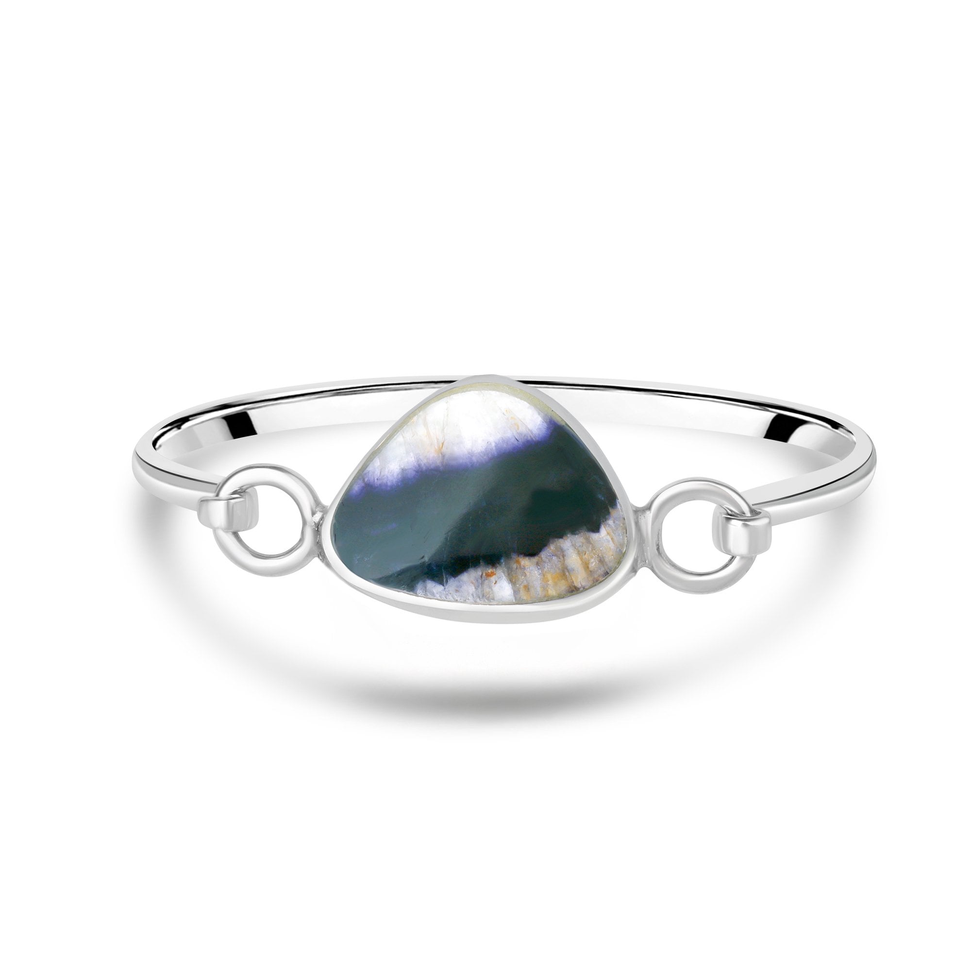 Silver Bangle Set With Misshaped Triangular Piece of Derbyshire Blue John