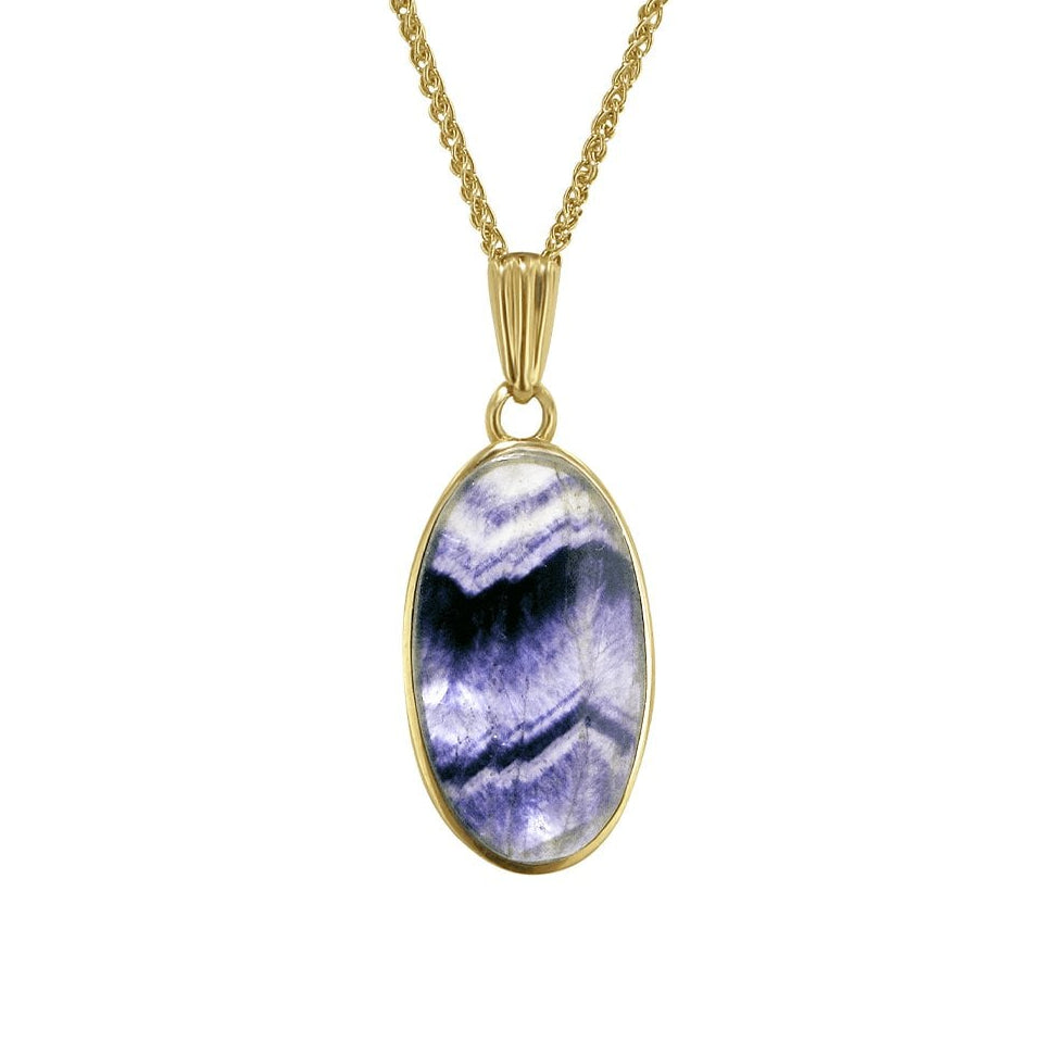 9ct Yellow Gold and Derbyshire Blue John Oval Pendant and Chain