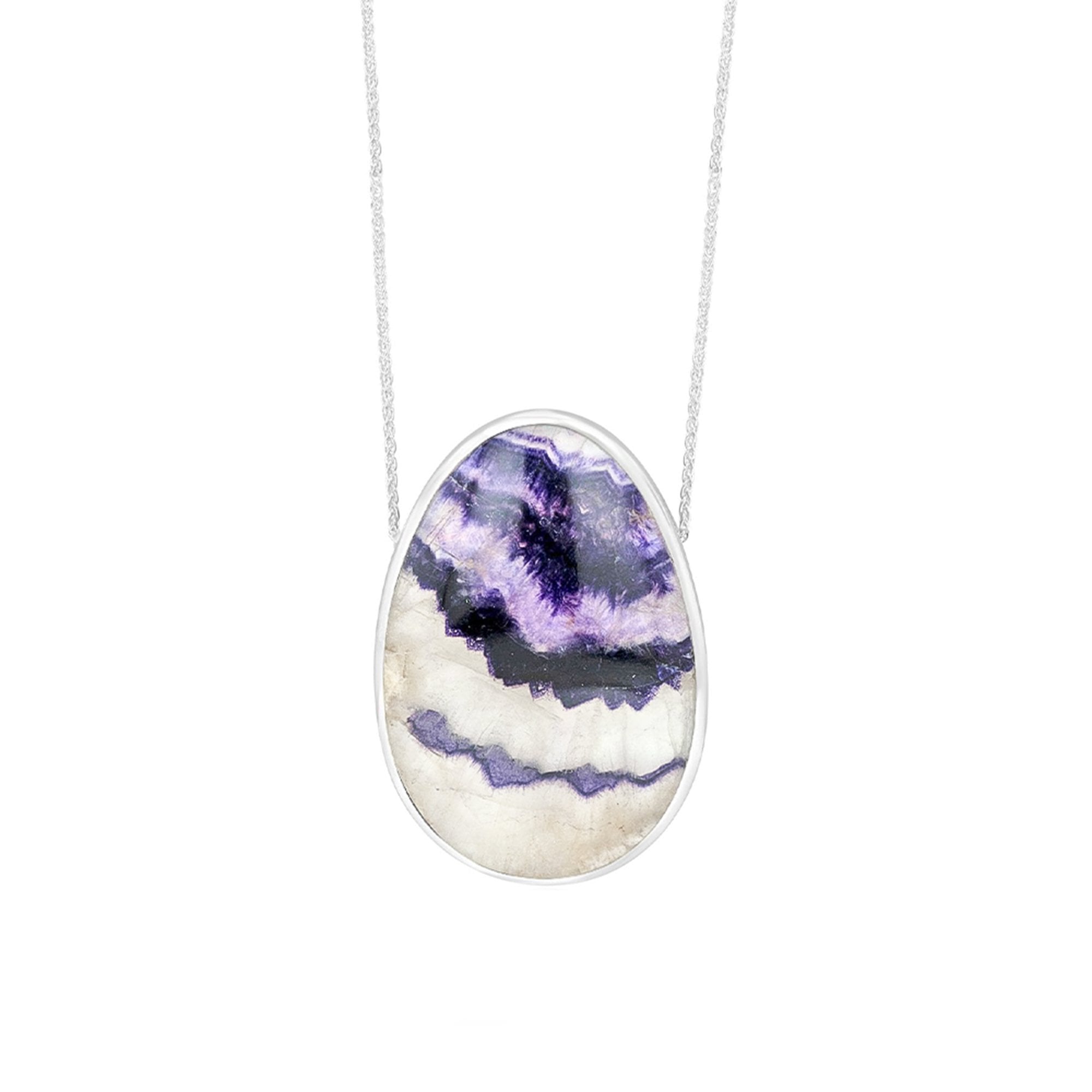 Large Oval Silver Blue John Pendant on a 22" Spiga Chain