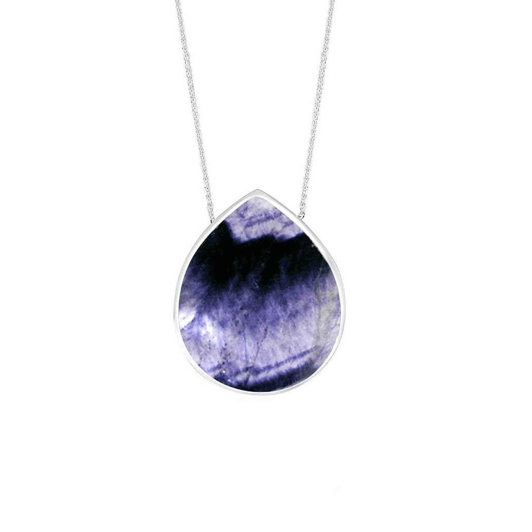 Large Silver Blue John Teardrop Pendant on a 22" Spiga Chain
