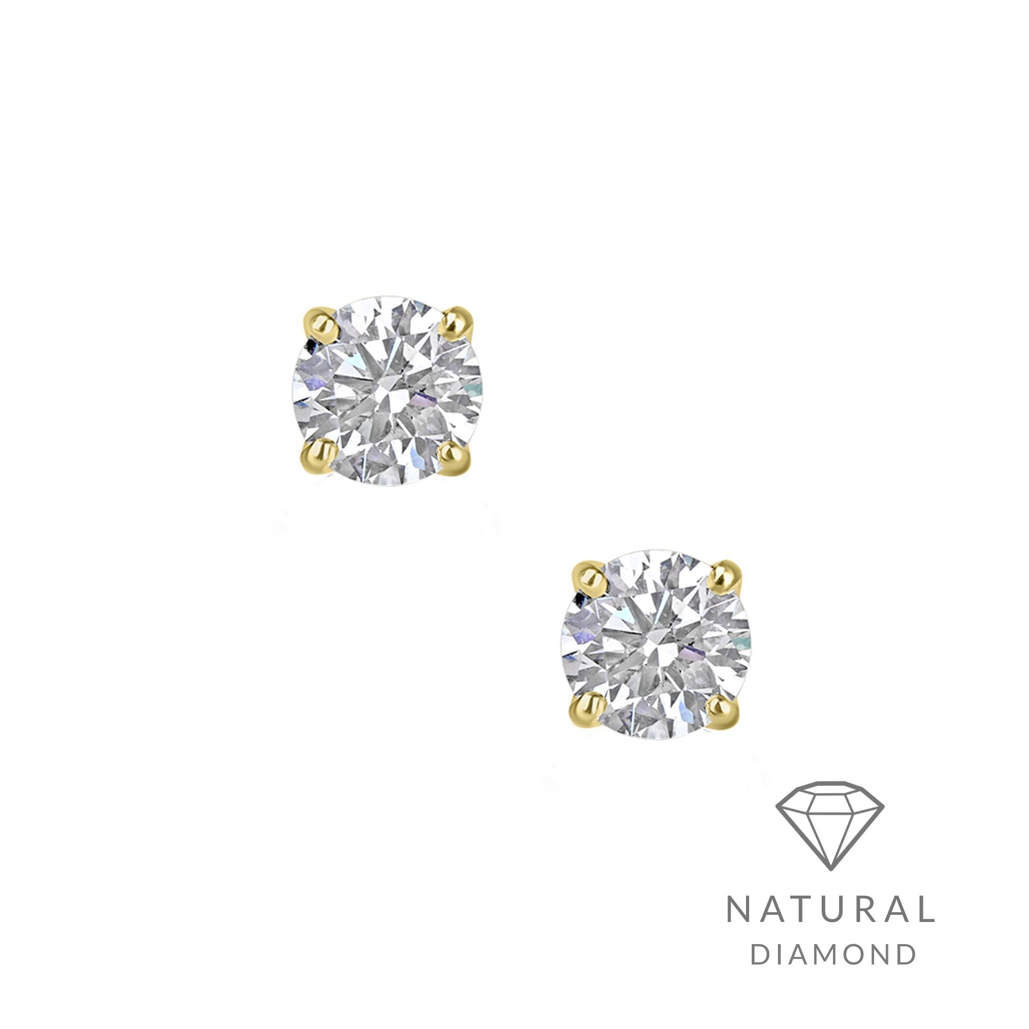 18ct Yellow Gold Round Natural Diamond Claw Set Stud Earrings
