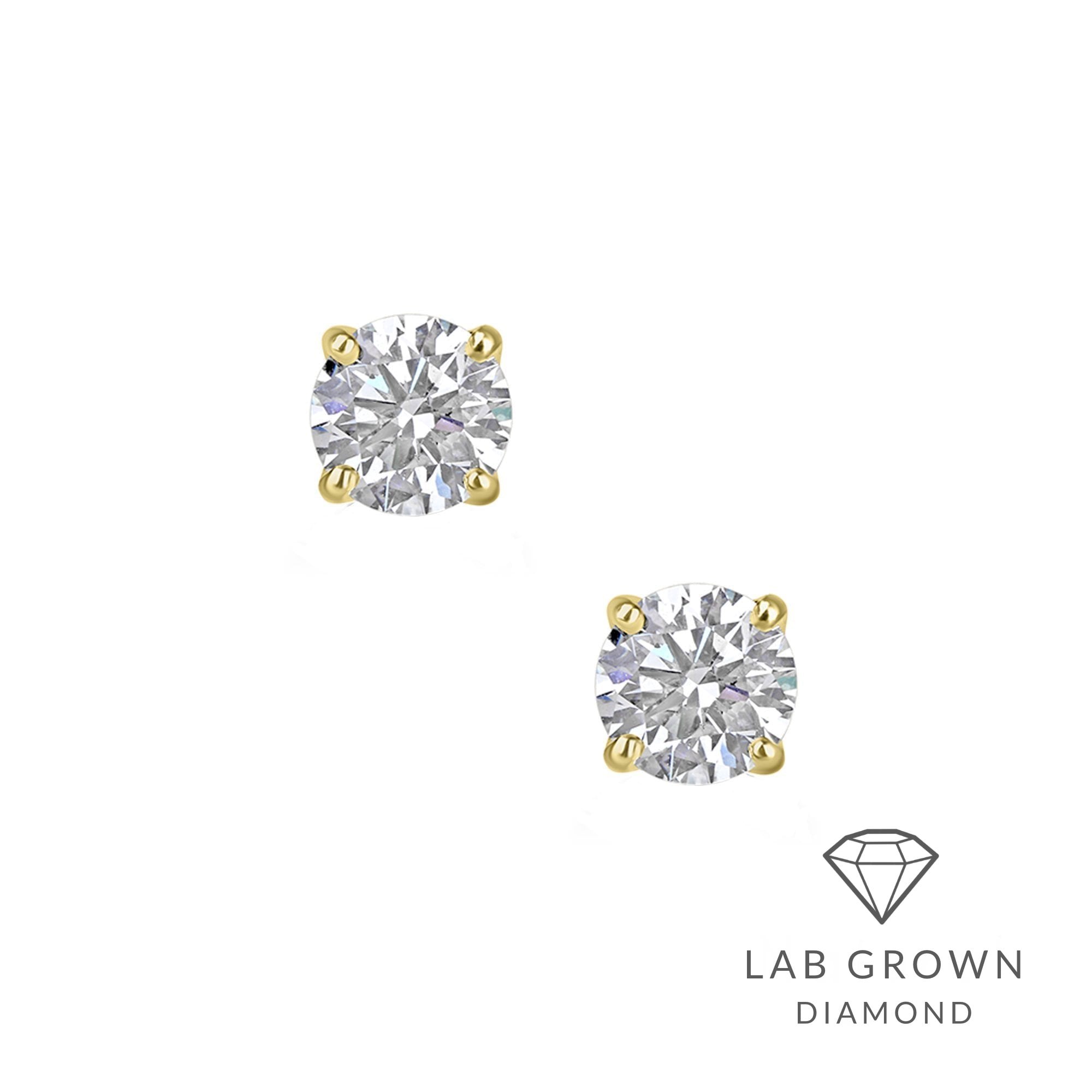 18ct Yellow Gold Round Lab Grown Diamond Claw Set Stud Earrings