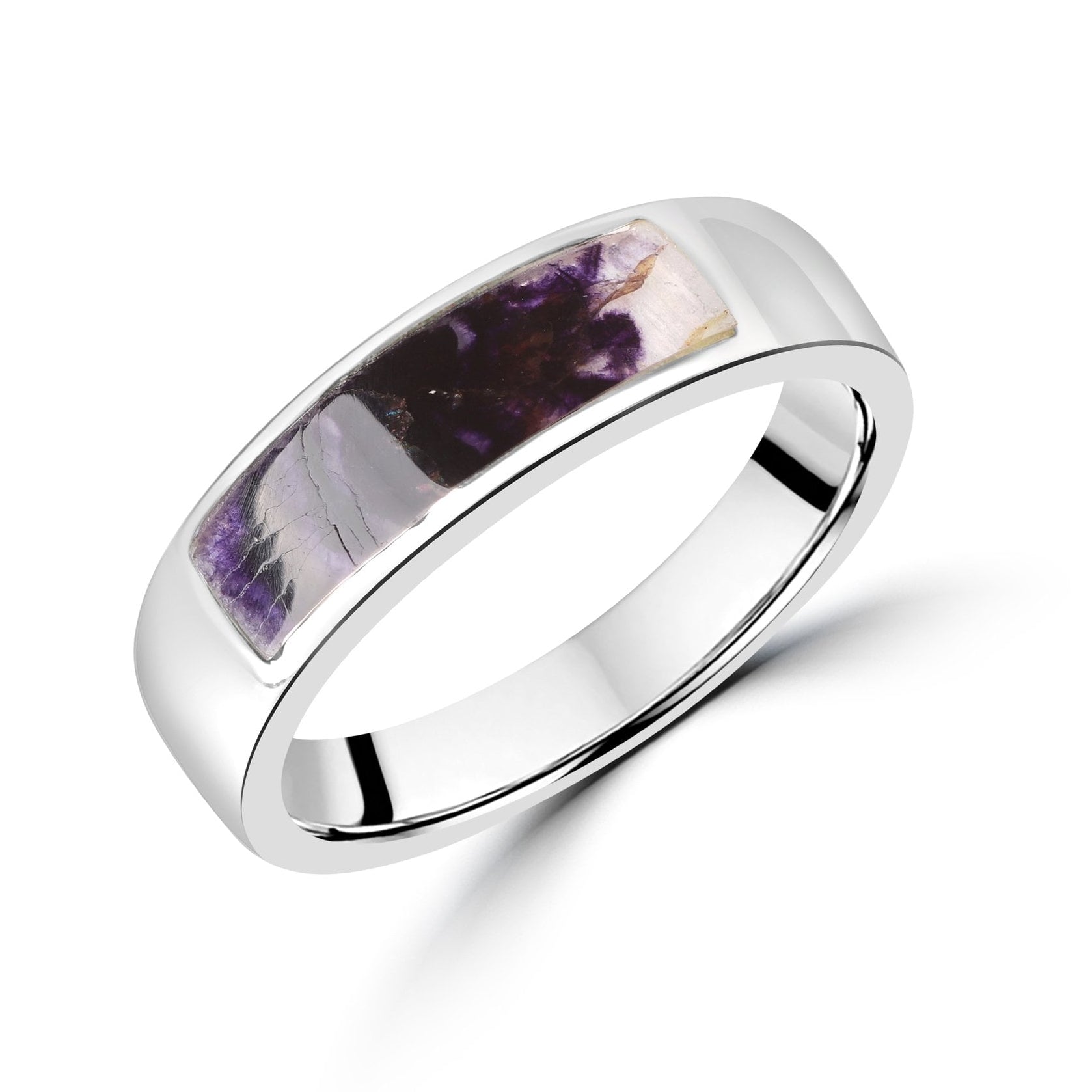 Silver Band Ring Set With Blue John