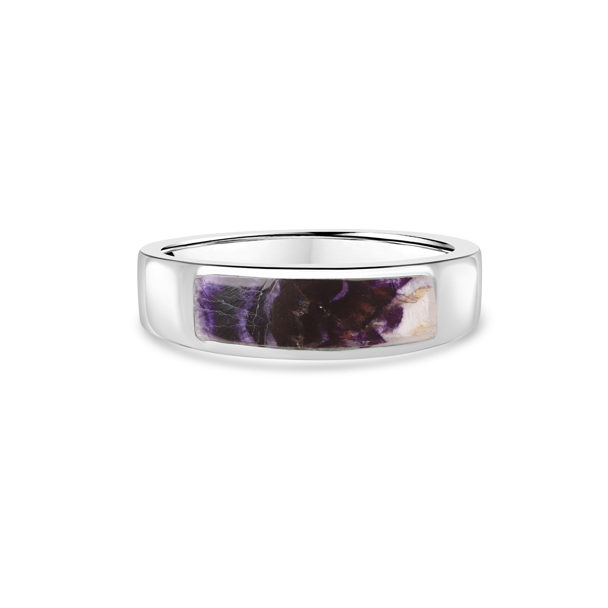 Silver Band Ring Set With Blue John