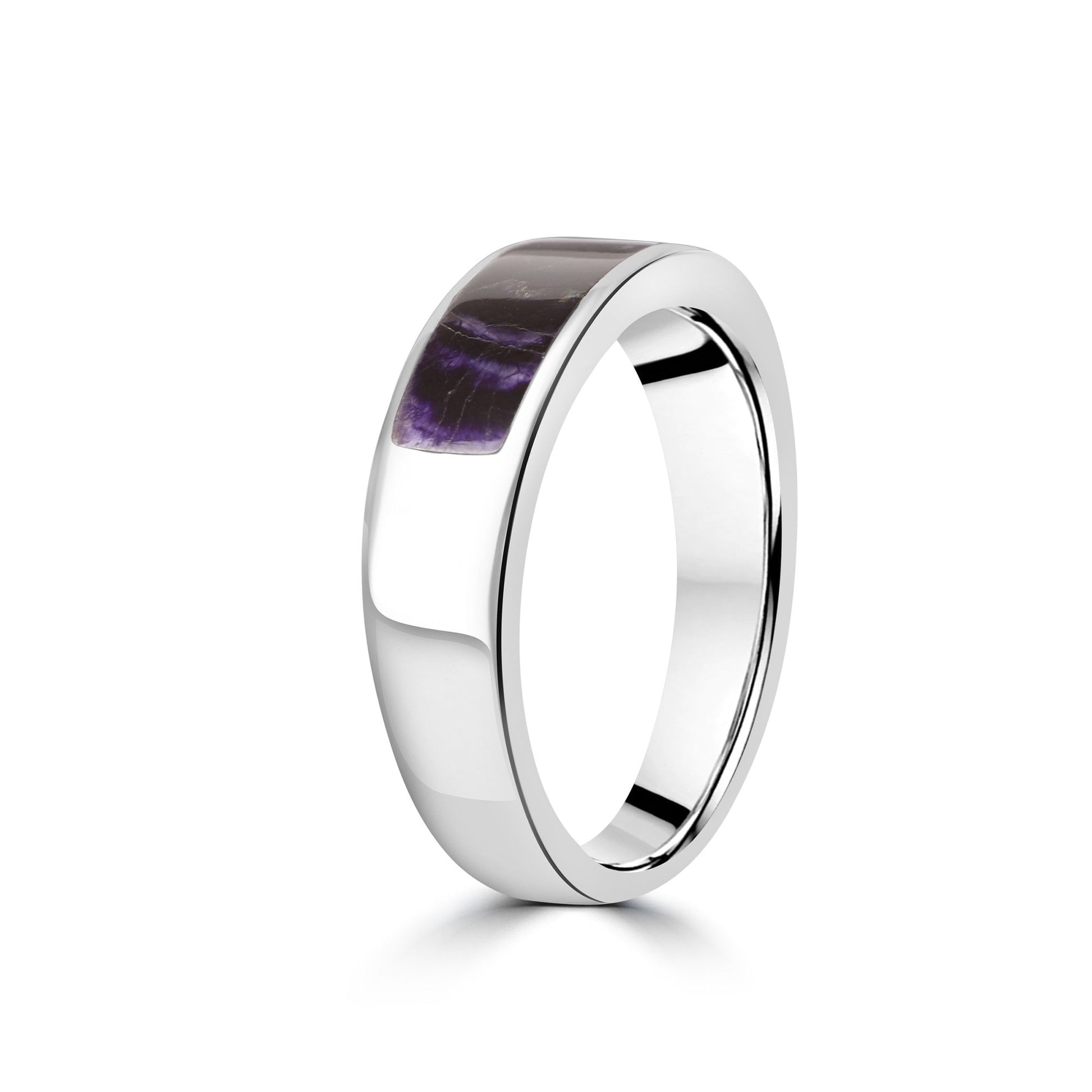 Silver Band Ring Set With Blue John