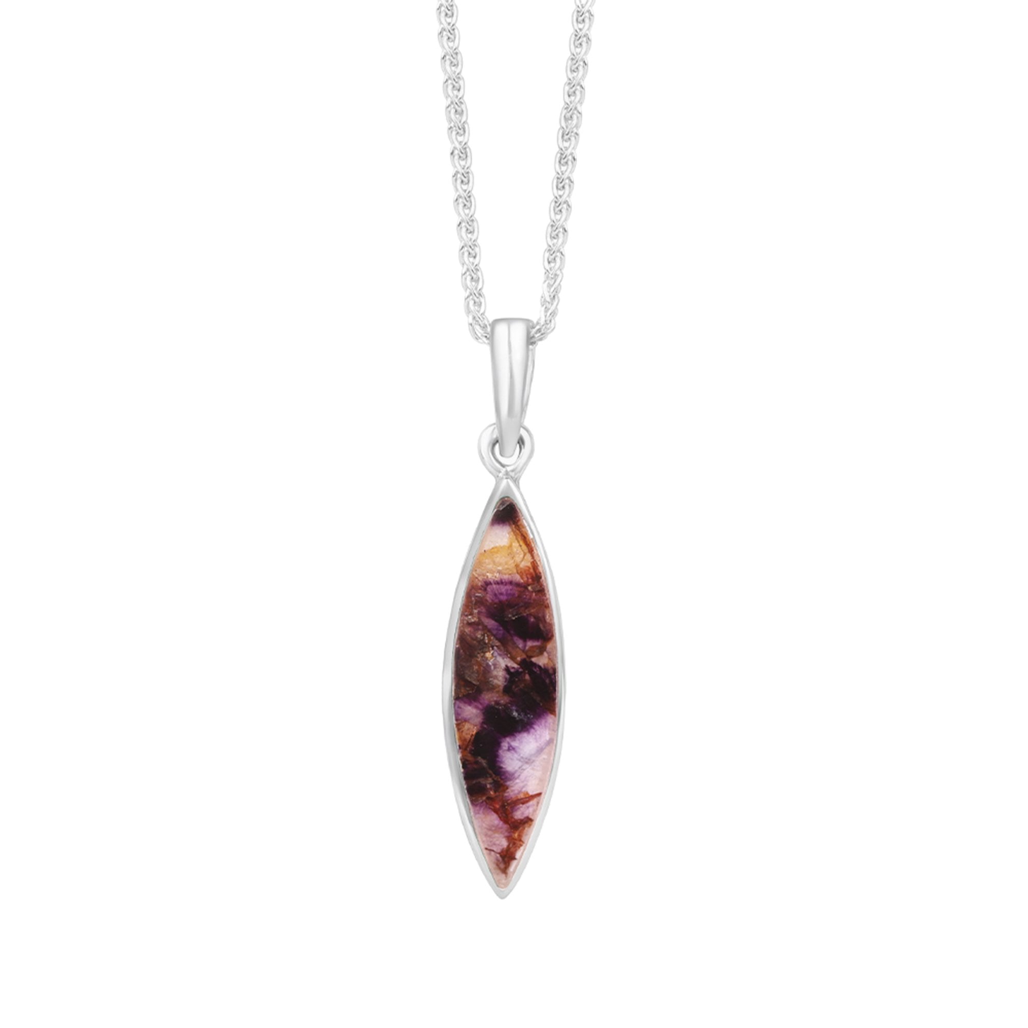 Marquise Shape Silver Blue John Pendant and Chain