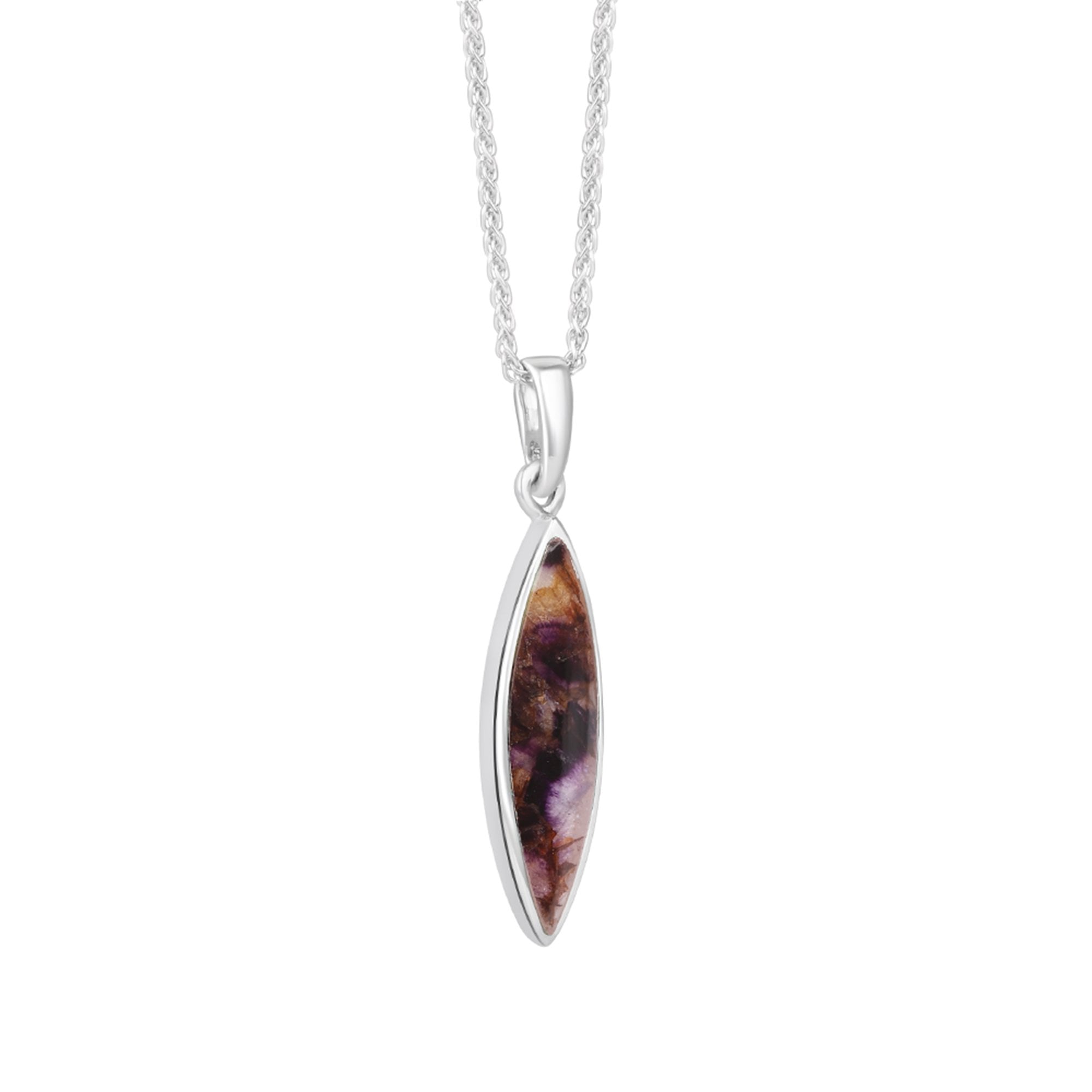 Marquise Shape Silver Blue John Pendant and Chain