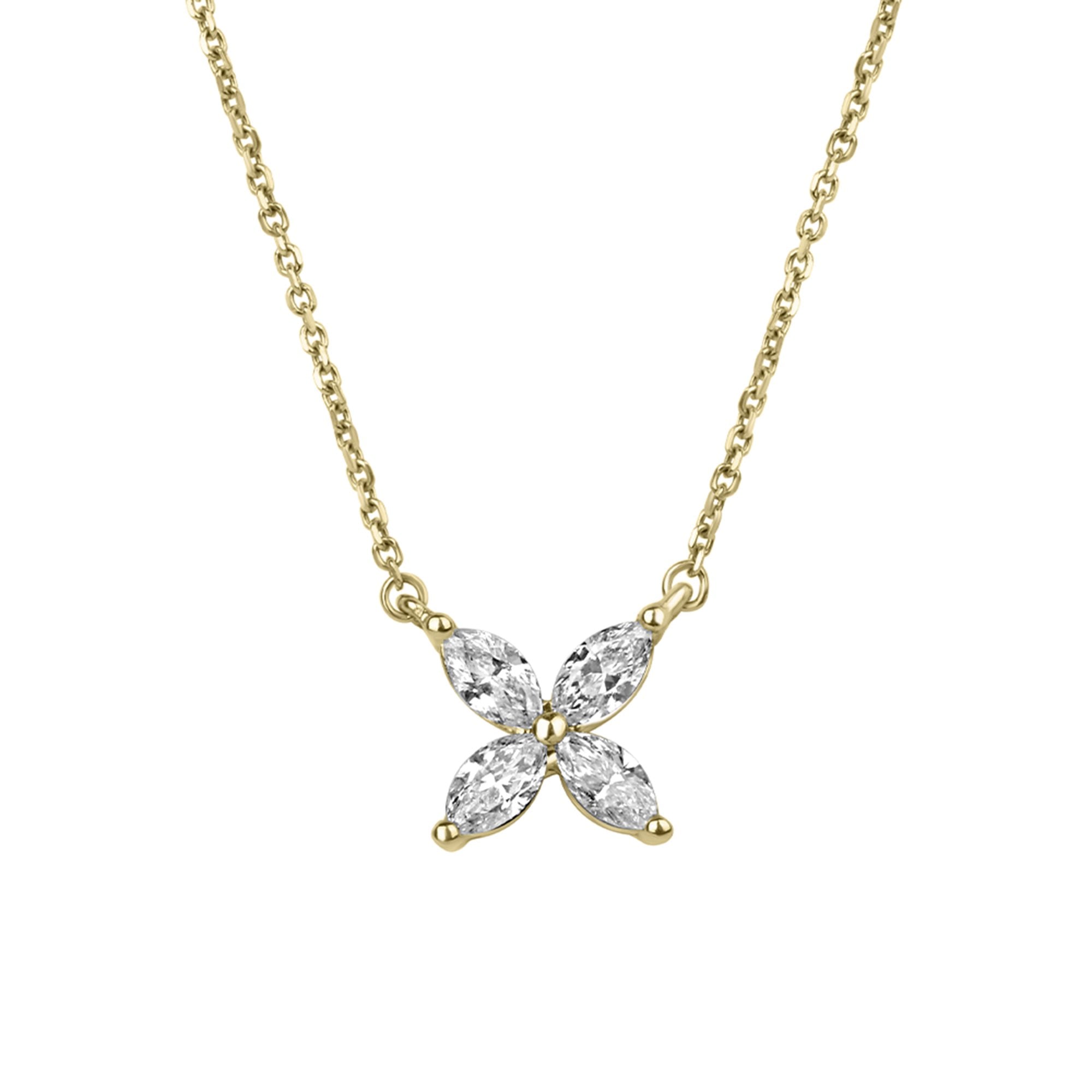 18ct Yellow Gold Marquise Diamond Flower Necklace
