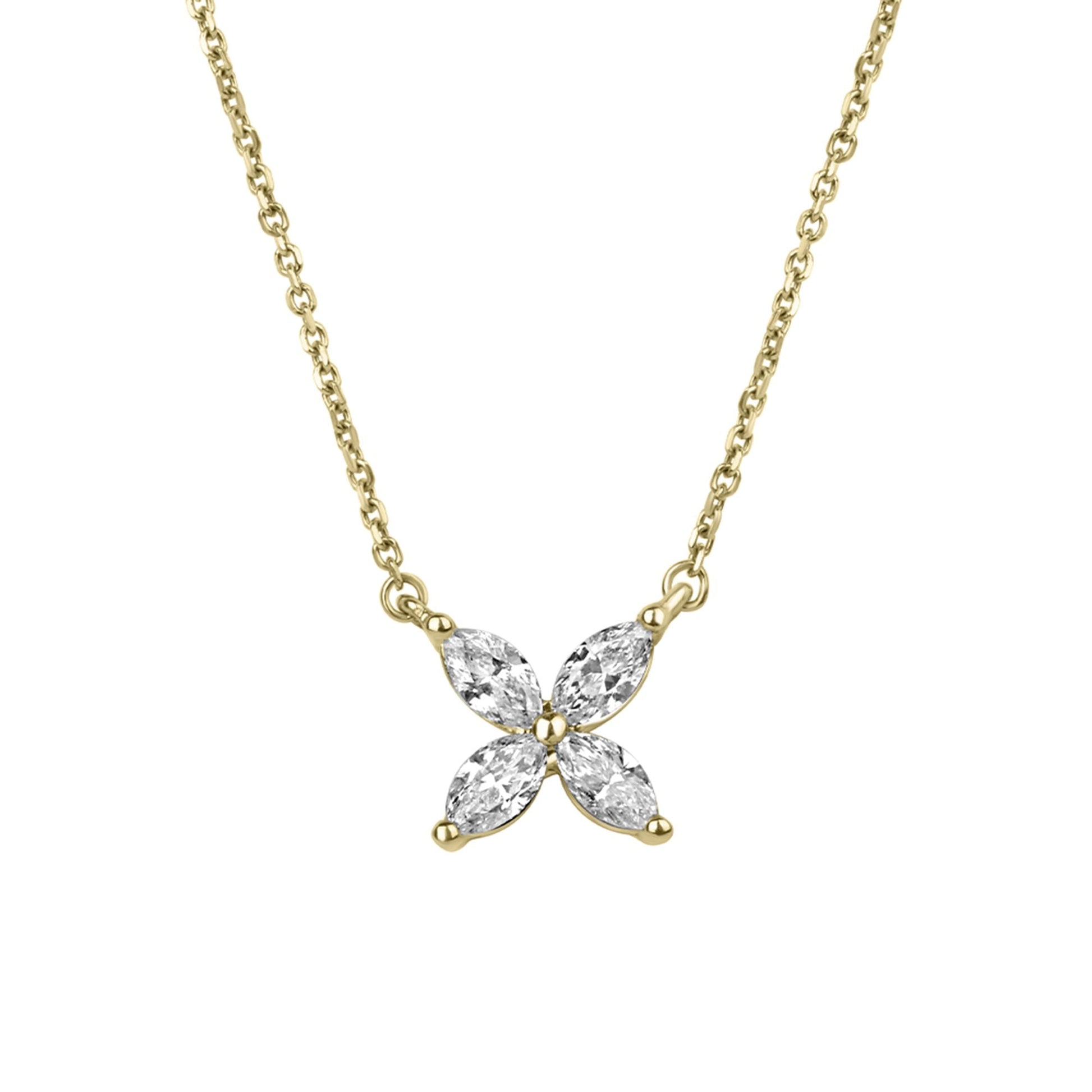 18ct Yellow Gold Marquise Diamond Flower Necklace