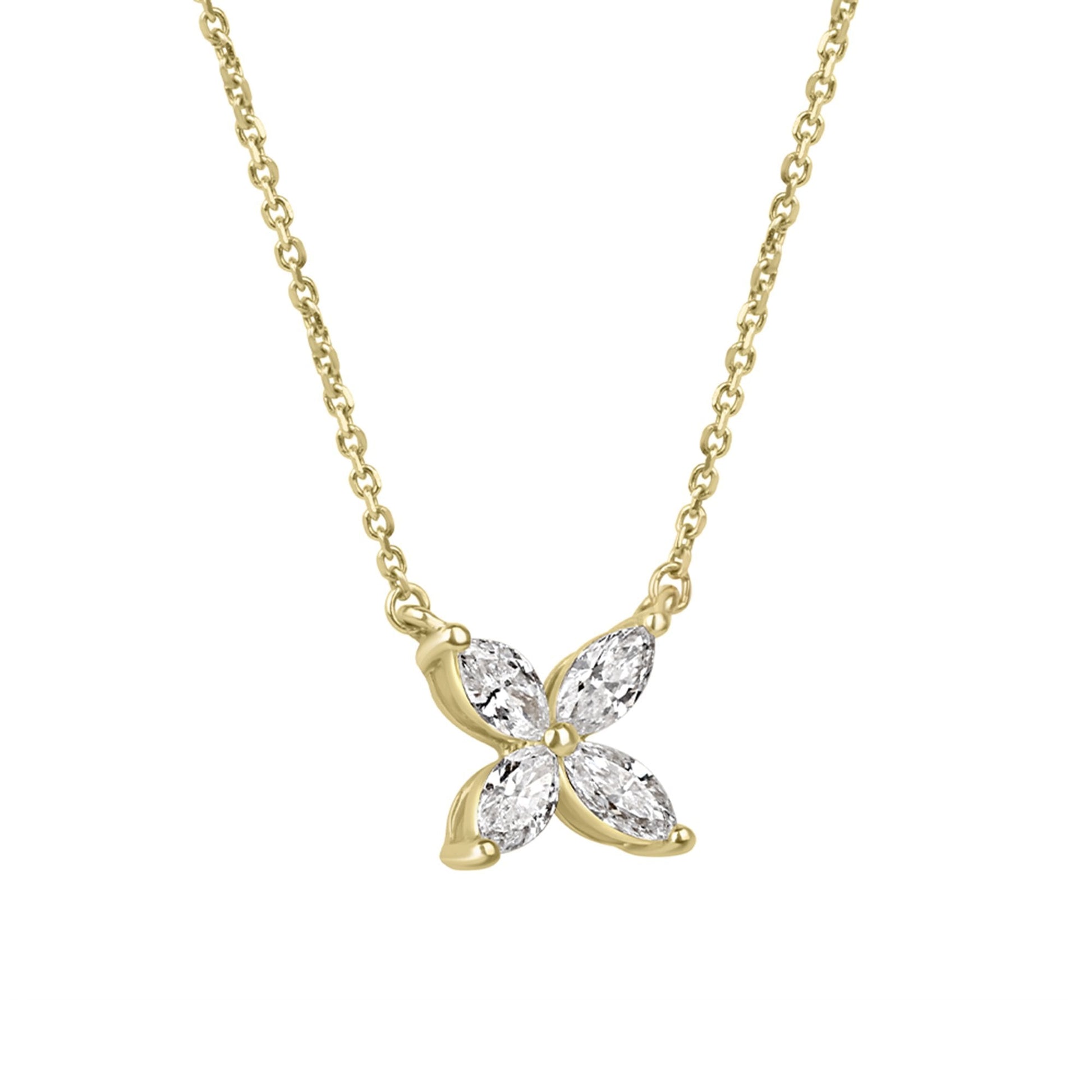 18ct Yellow Gold Marquise Diamond Flower Necklace