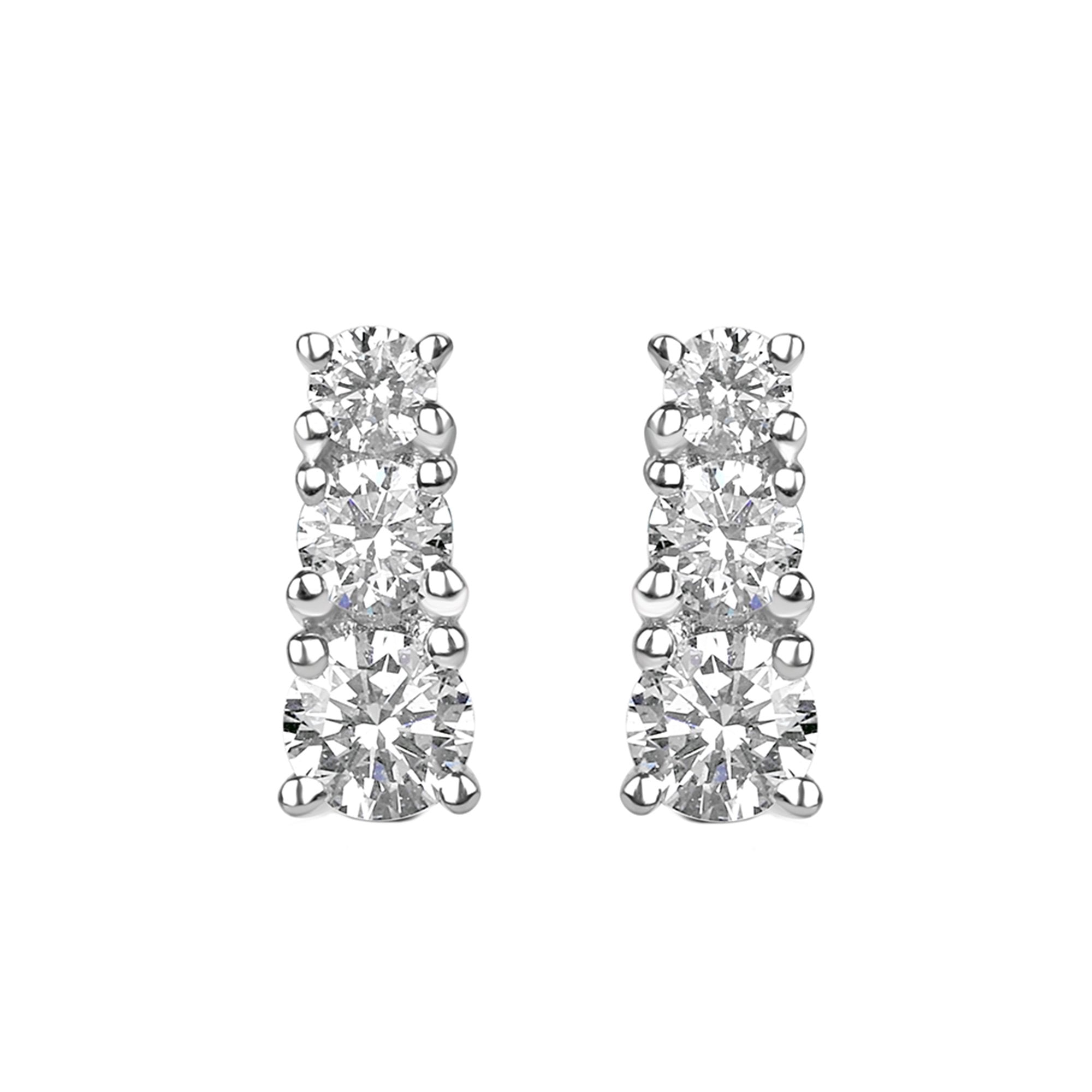 18ct White Gold 0.41ct Round Brilliant Cut Diamond Trilogy Stud Earrings