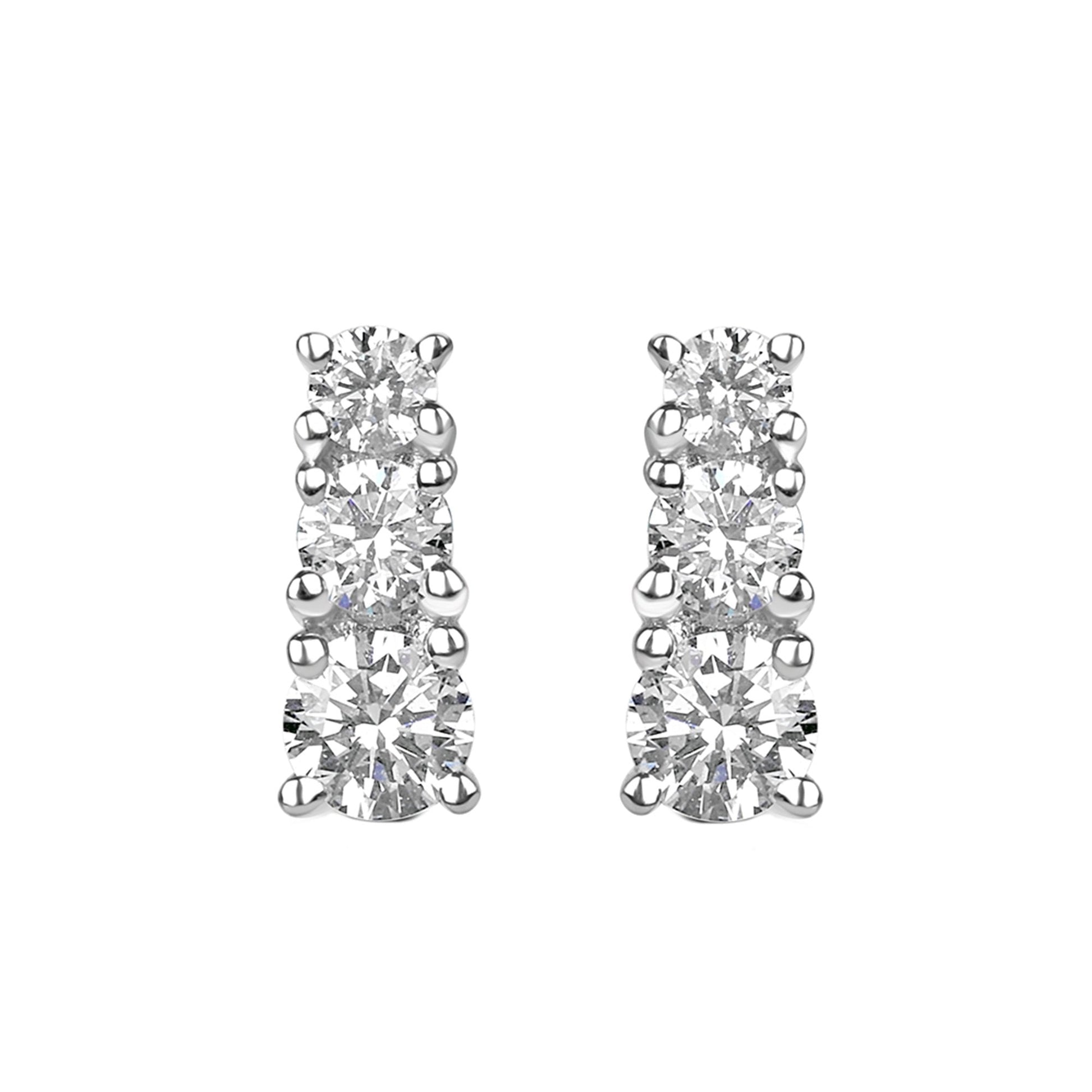 18ct White Gold 0.41ct Round Brilliant Cut Diamond Trilogy Stud Earrings