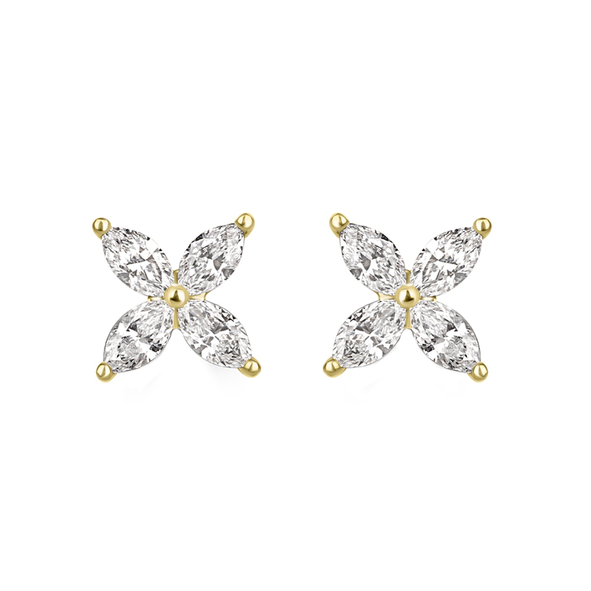 18ct Yellow Gold Marquise Diamond Flower Earrings