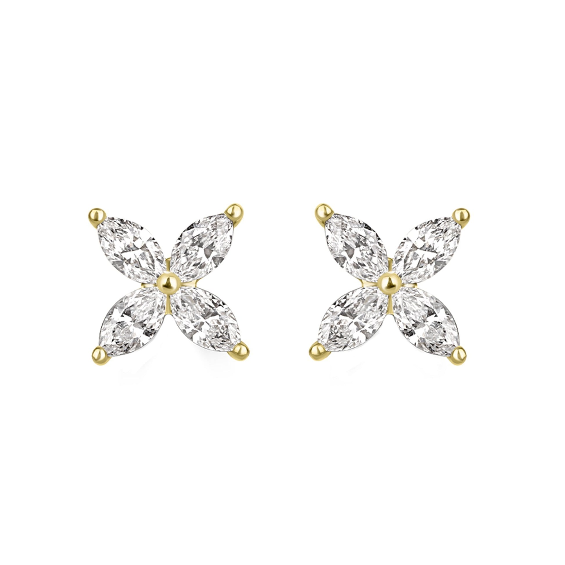 18ct Yellow Gold Marquise Diamond Flower Earrings