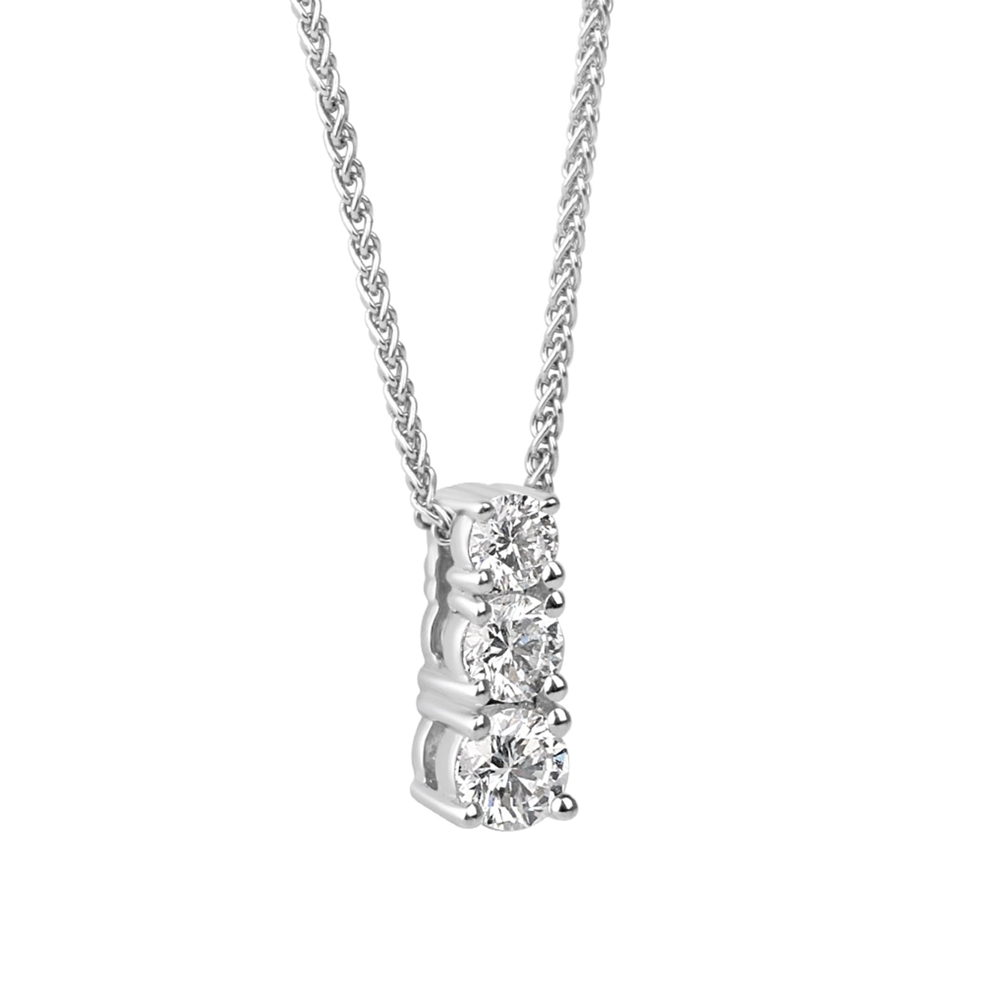 18ct White Gold 0.50ct Round Brilliant Cut Diamond Trilogy Necklace