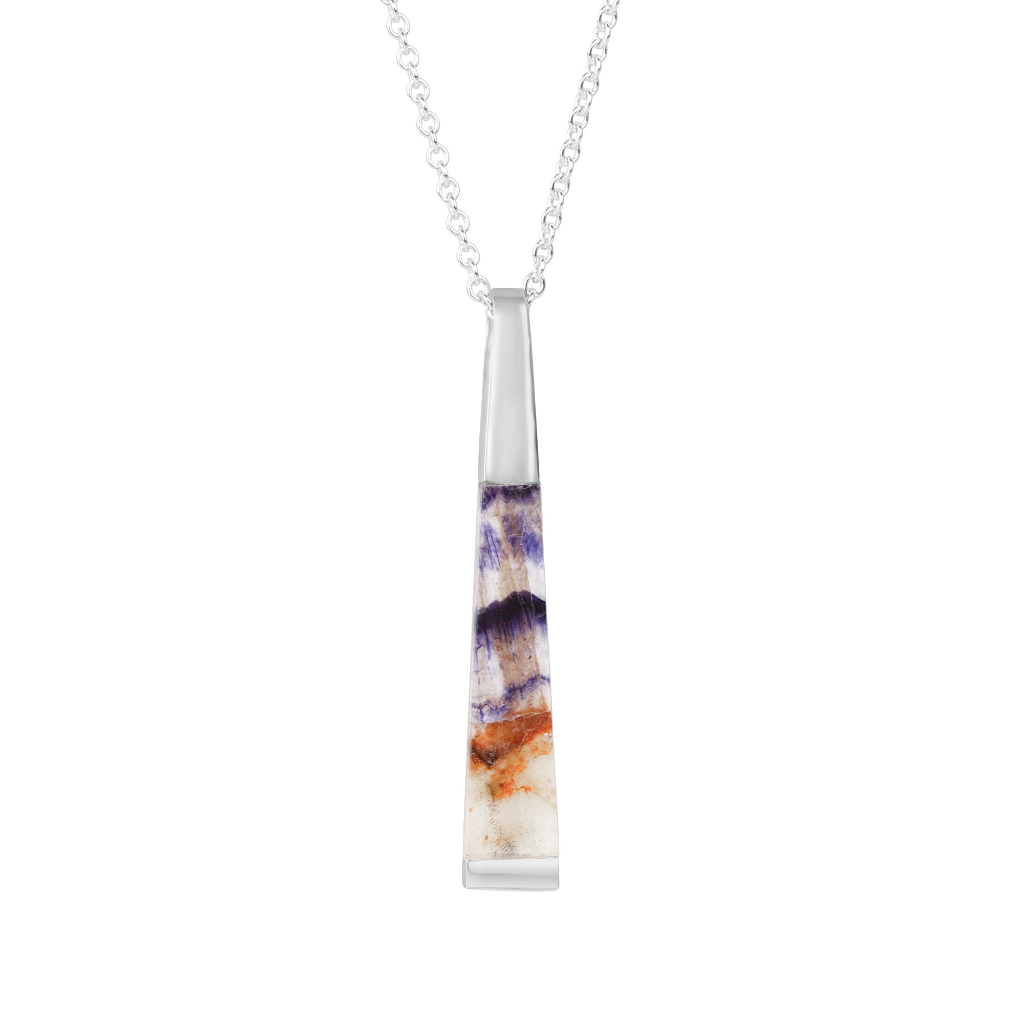 Silver Tapered Ingot Blue John Pendant and Chain