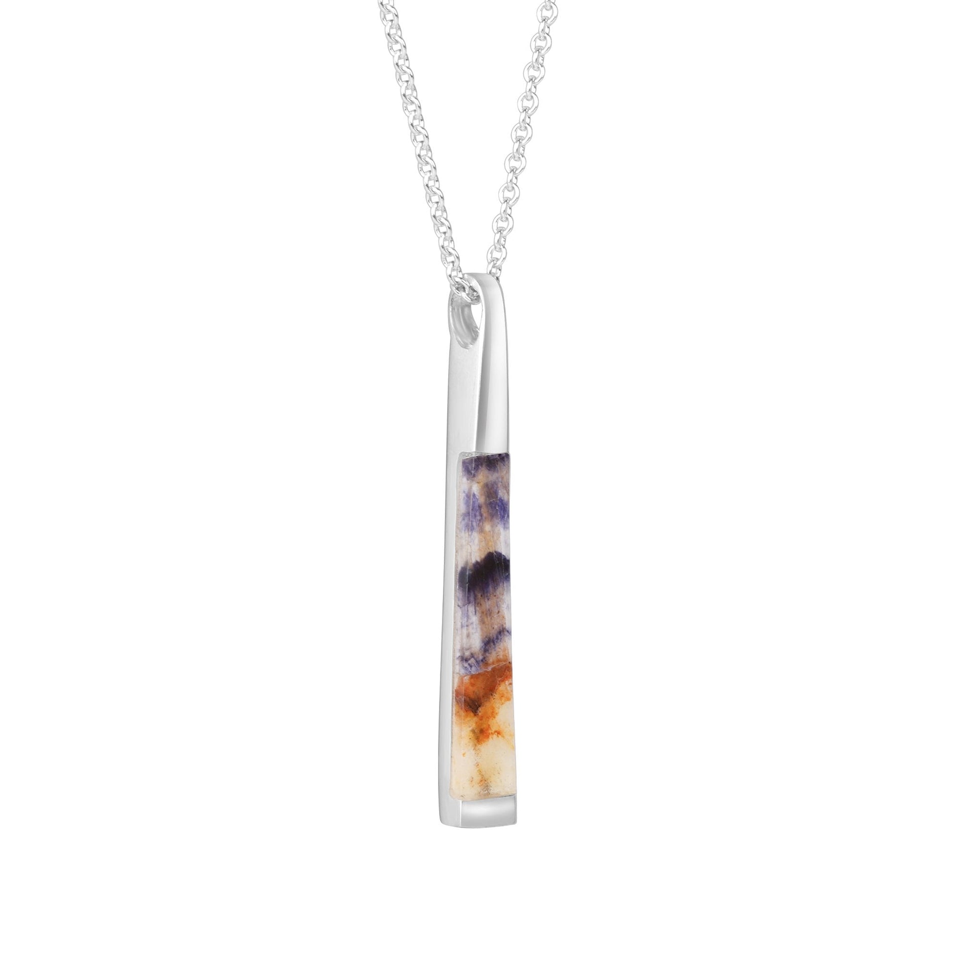 Silver Tapered Ingot Blue John Pendant and Chain