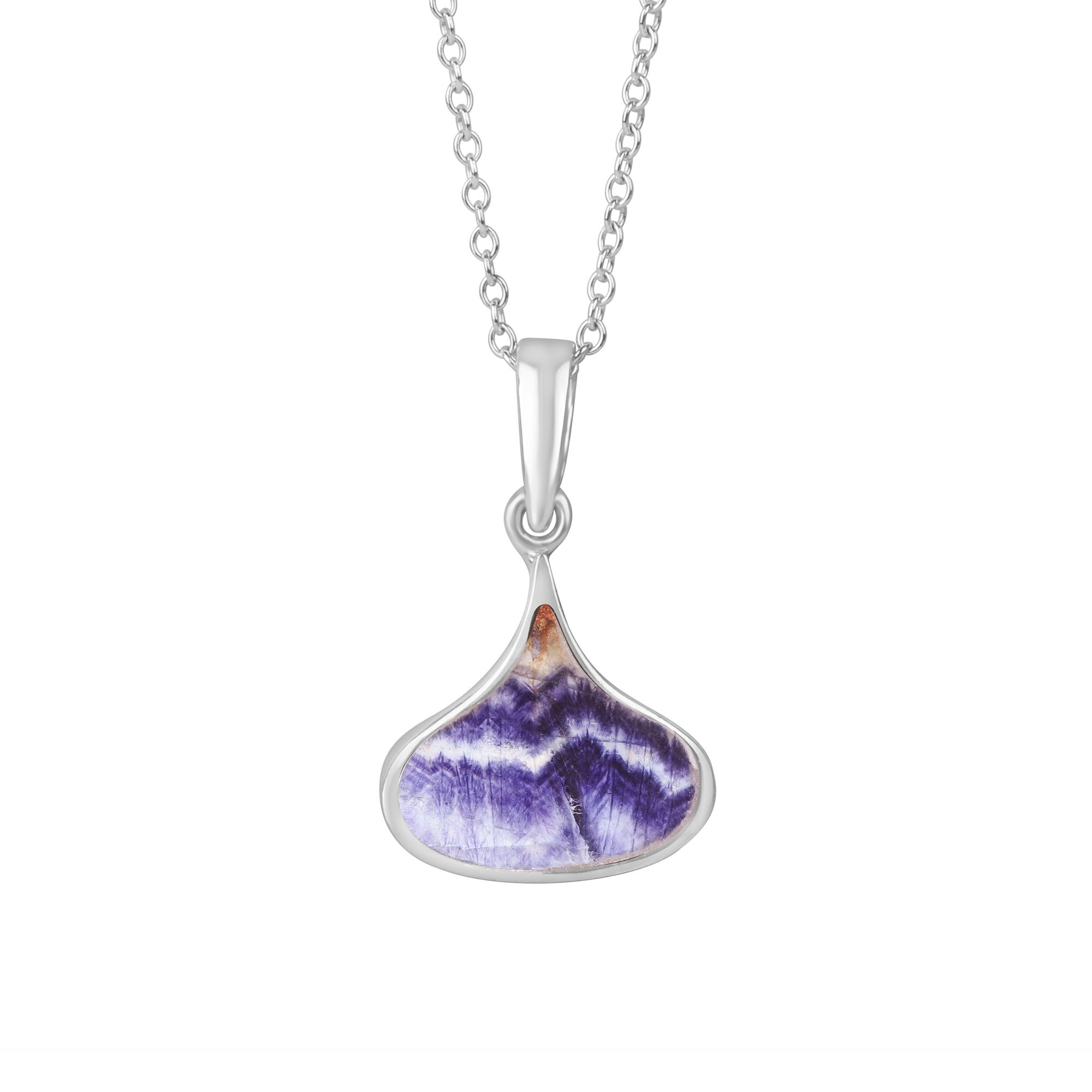 Small Silver Short, Wide Teardrop Blue John Necklace