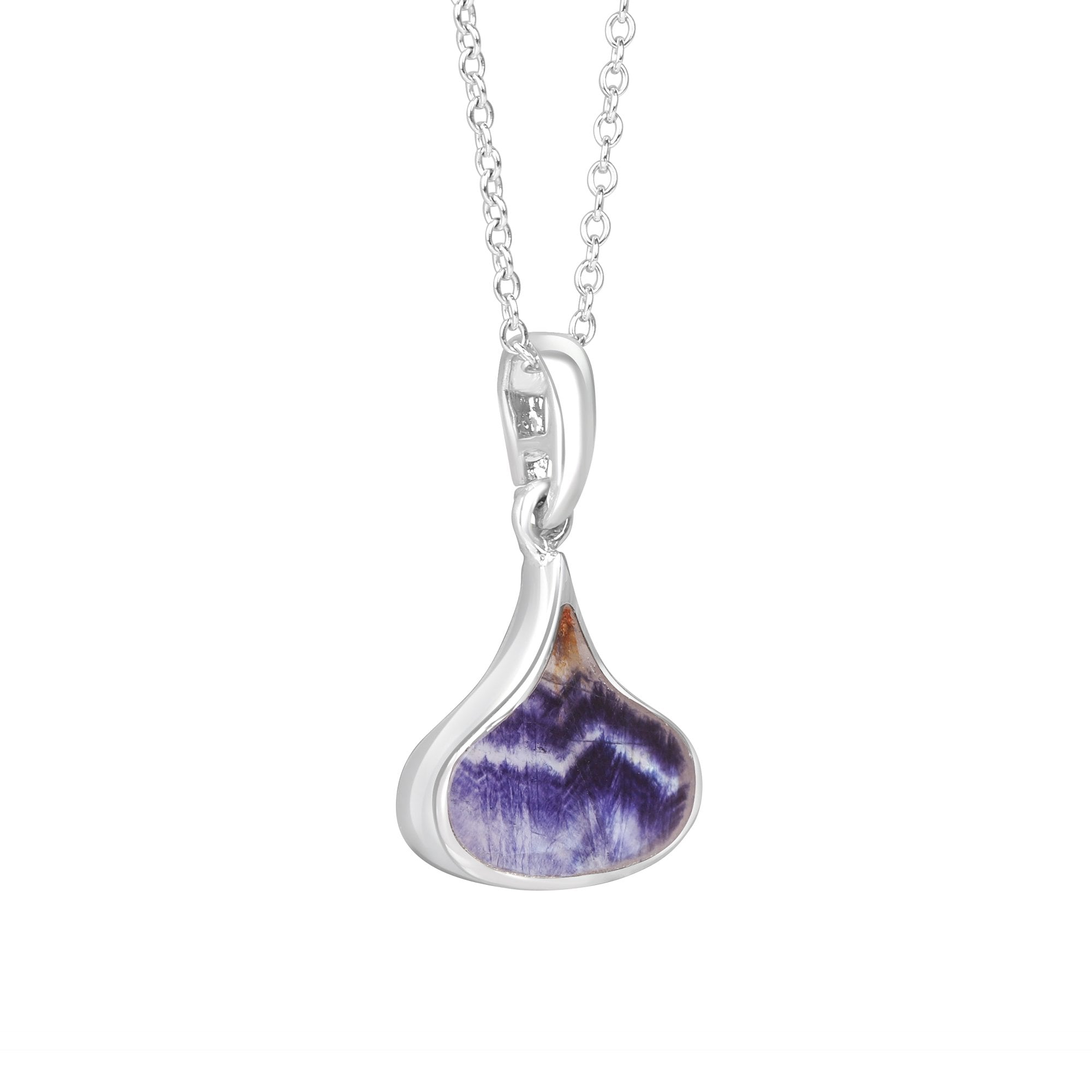 Small Silver Short, Wide Teardrop Blue John Necklace