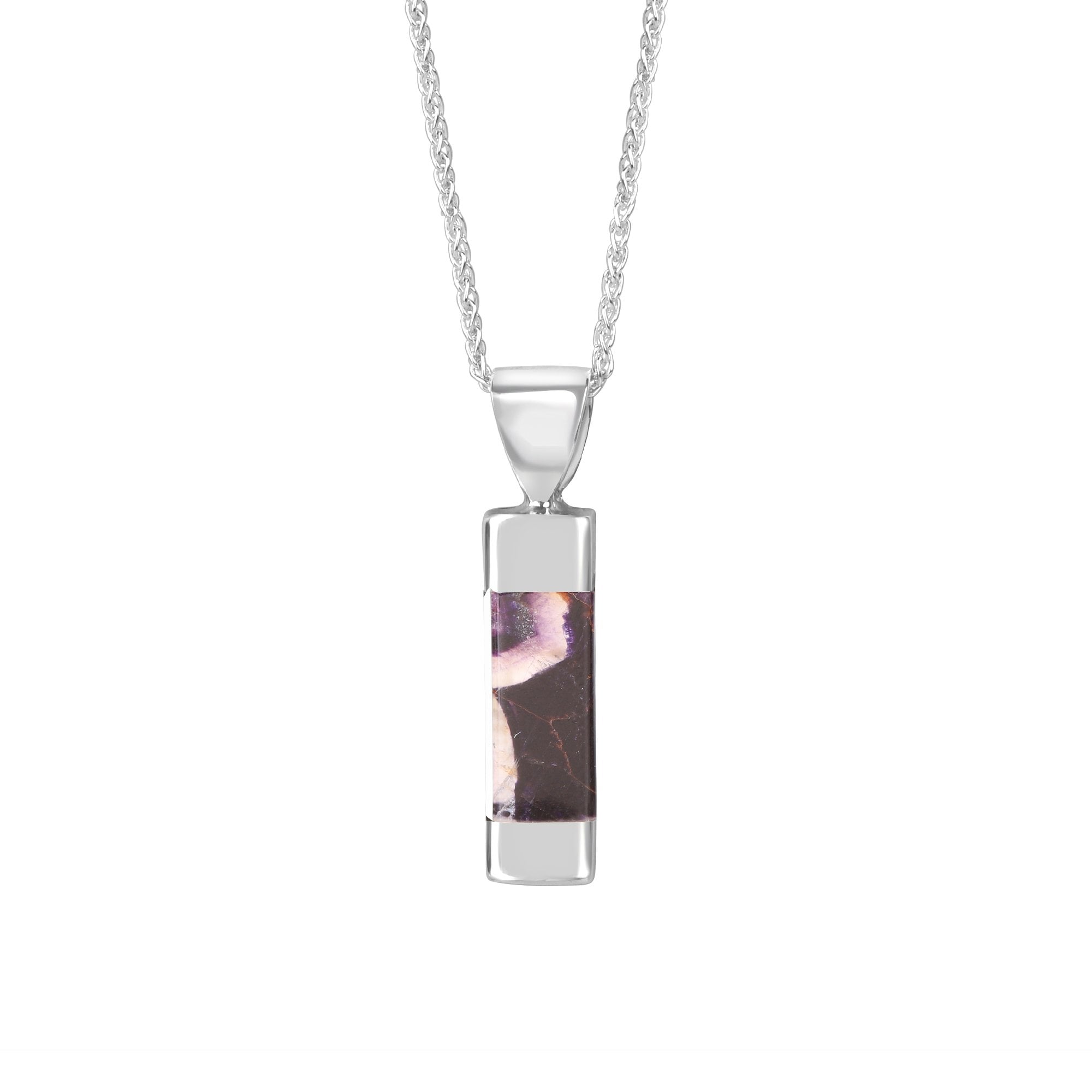 Silver Ingot Shape Blue John Pendant and Chain