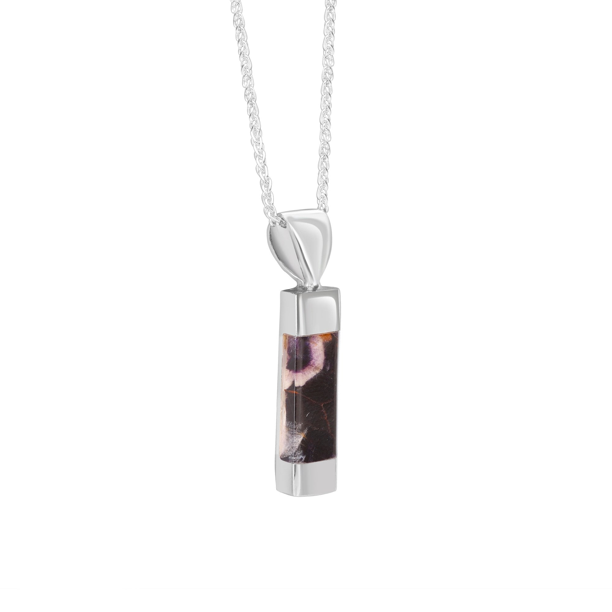Silver Ingot Shape Blue John Pendant and Chain
