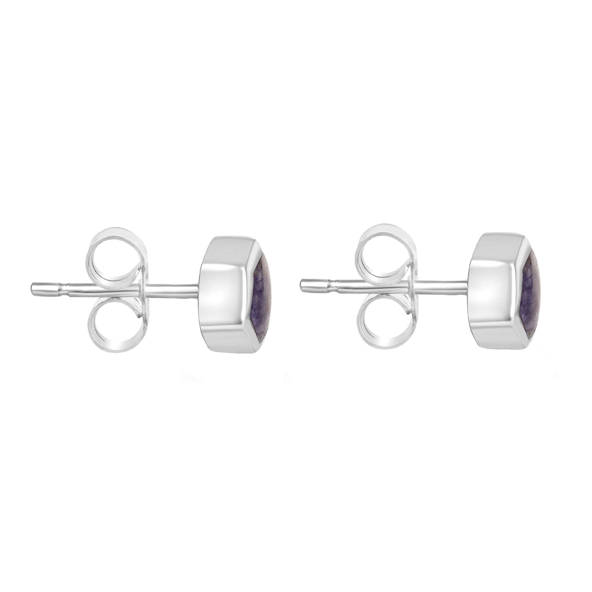 Hexagonal Silver Blue John Earrings
