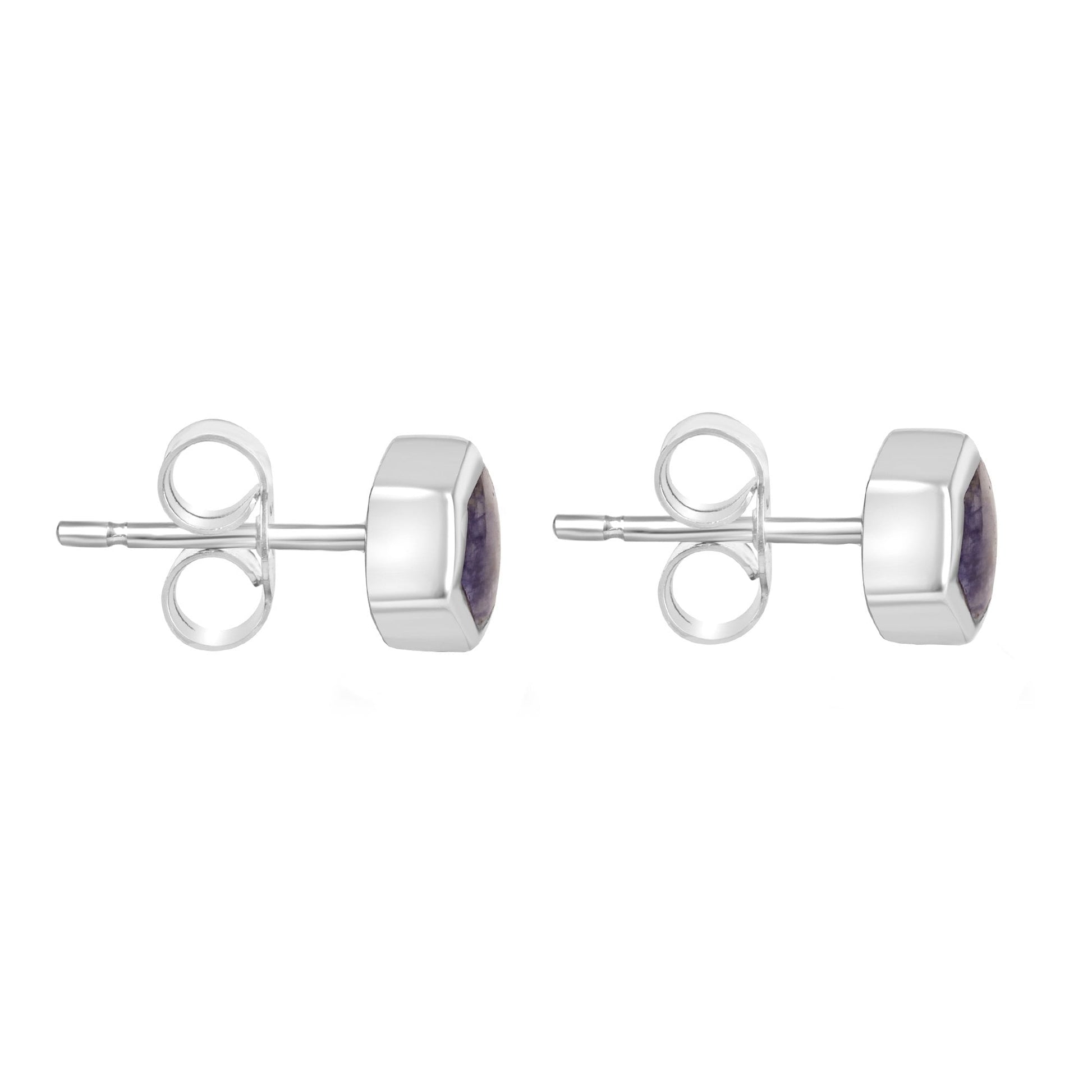 Hexagonal Silver Blue John Earrings