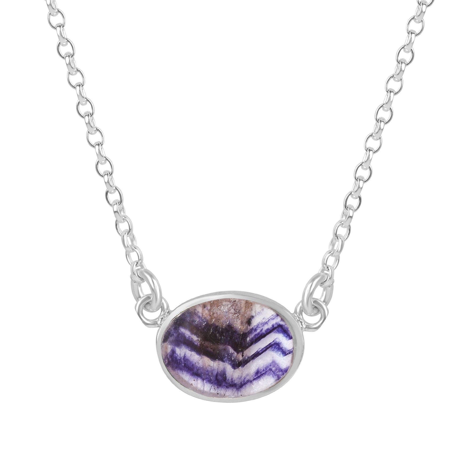 Silver Necklace With Oval Derbyshire Blue John Stone