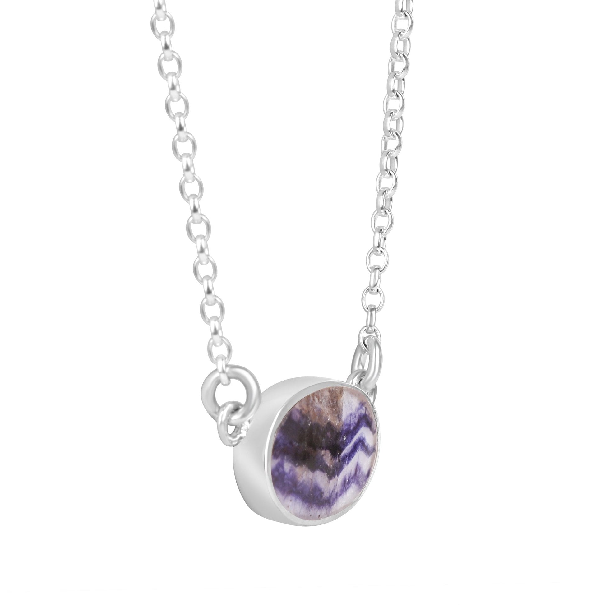 Silver Necklace With Oval Derbyshire Blue John Stone