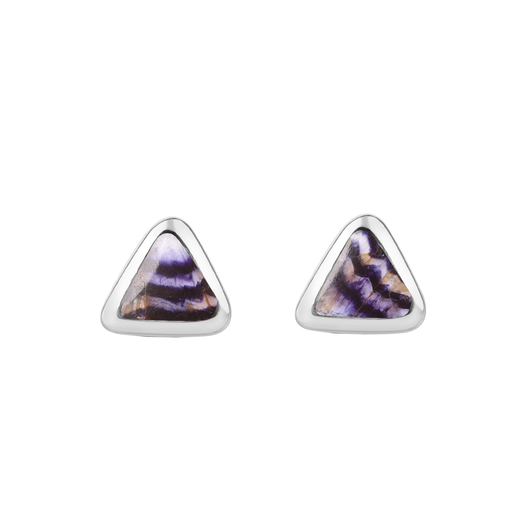 Small Silver Triangular Blue John Stud Earrings