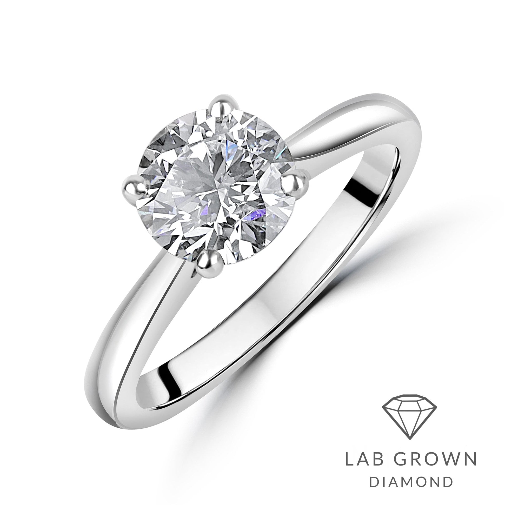 Platinum Round Brilliant Cut Lab Grown Diamond High Set Solitaire Engagement Ring