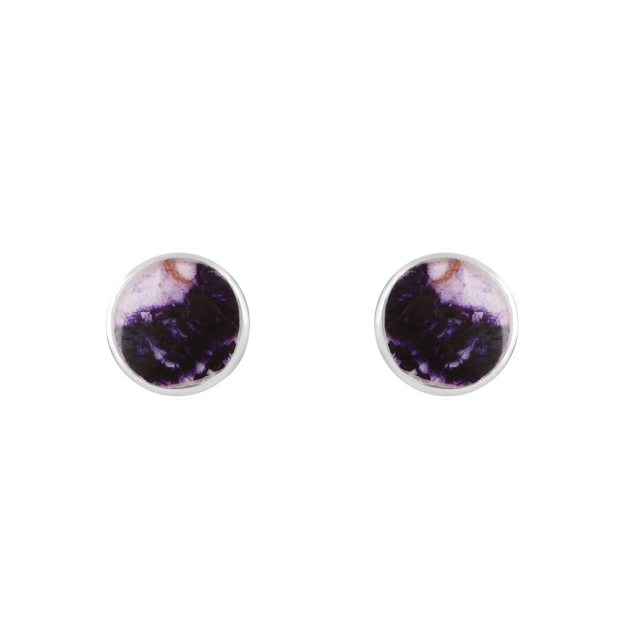 Silver Round Blue John Stud Earrings