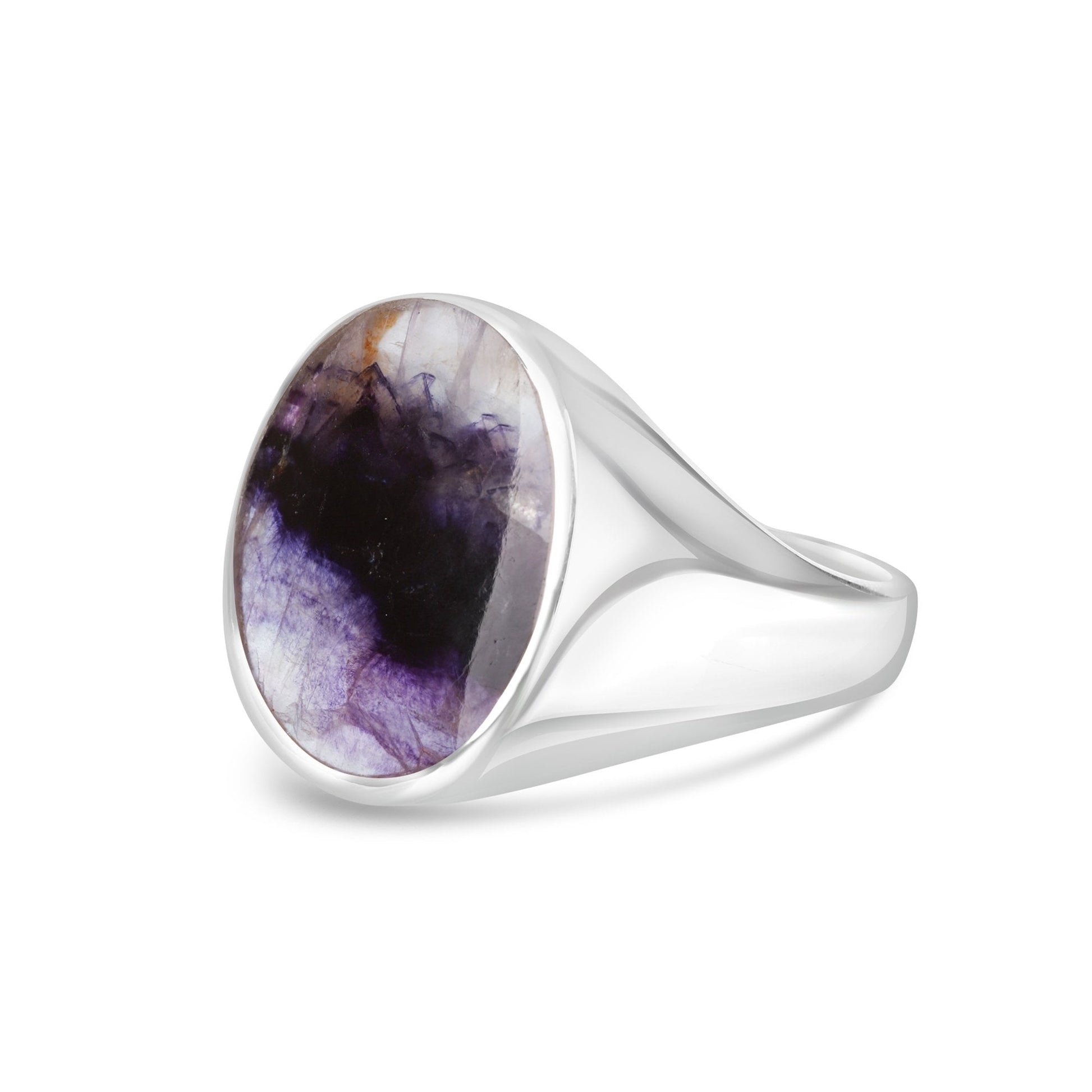 Large Silver Blue John Signet Ring