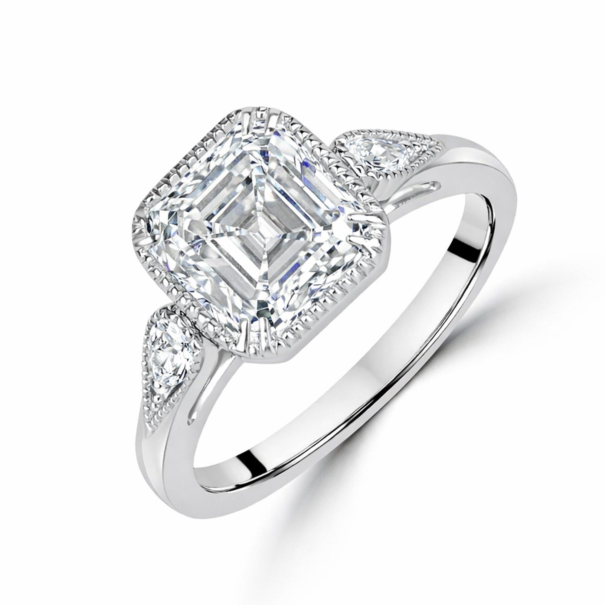 Platinum 2.80ct Asscher and Pear Cut Three Stone Lab Grown Diamond Ring
