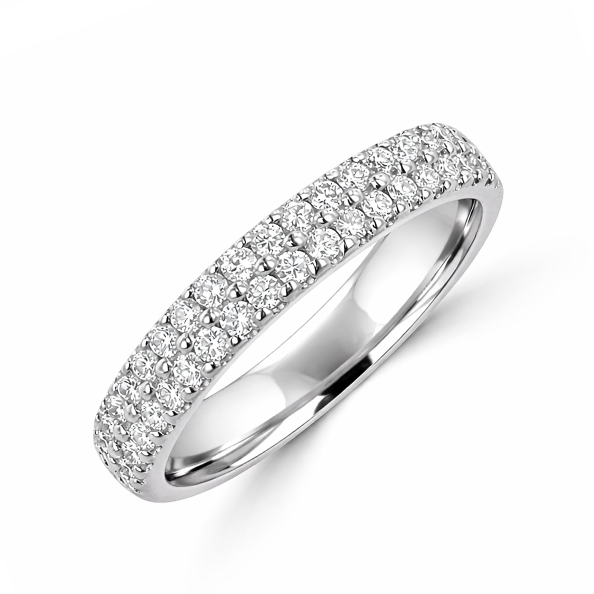 18ct White Gold Double Row Round Diamond Wedding Ring