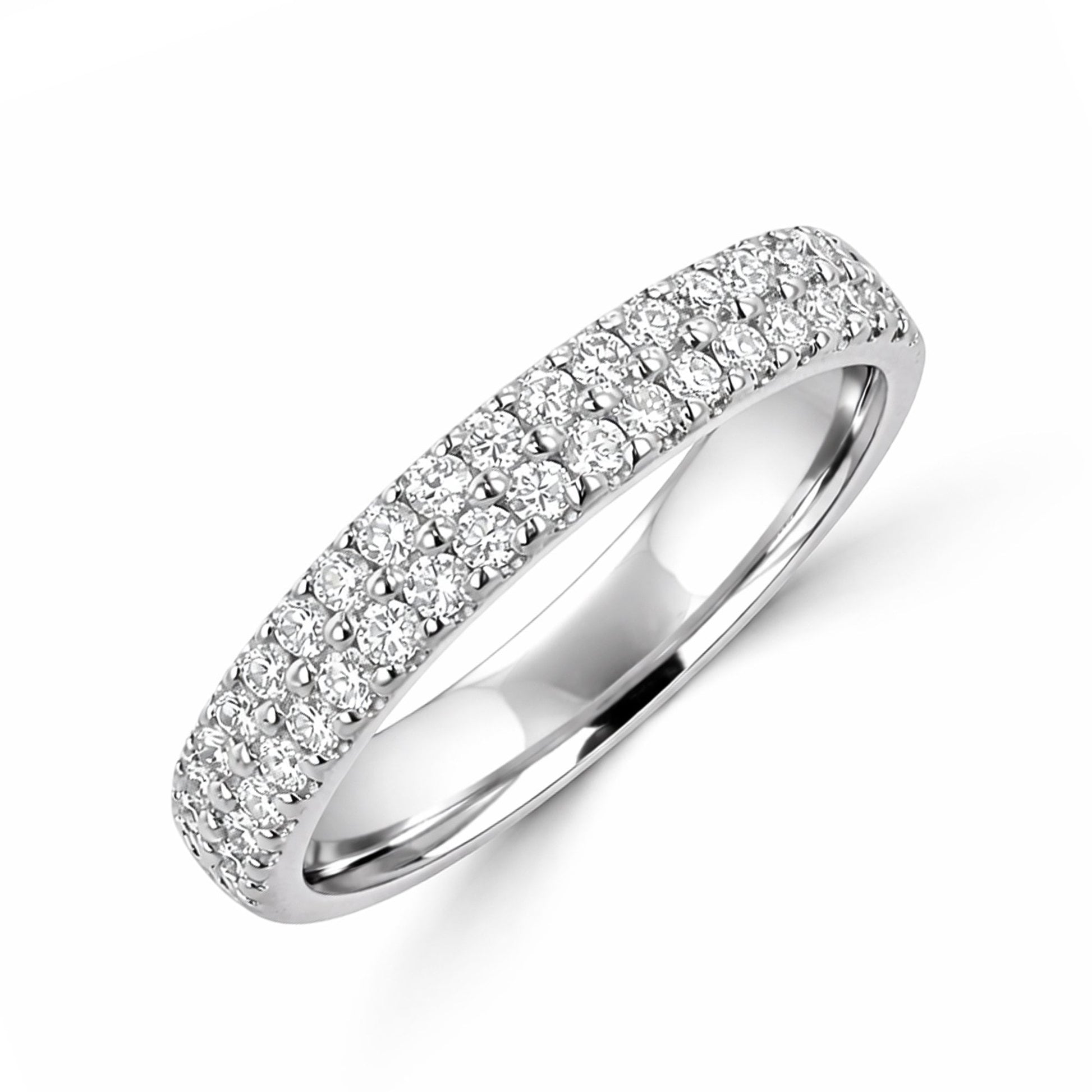 18ct White Gold Double Row Round Diamond Wedding Ring