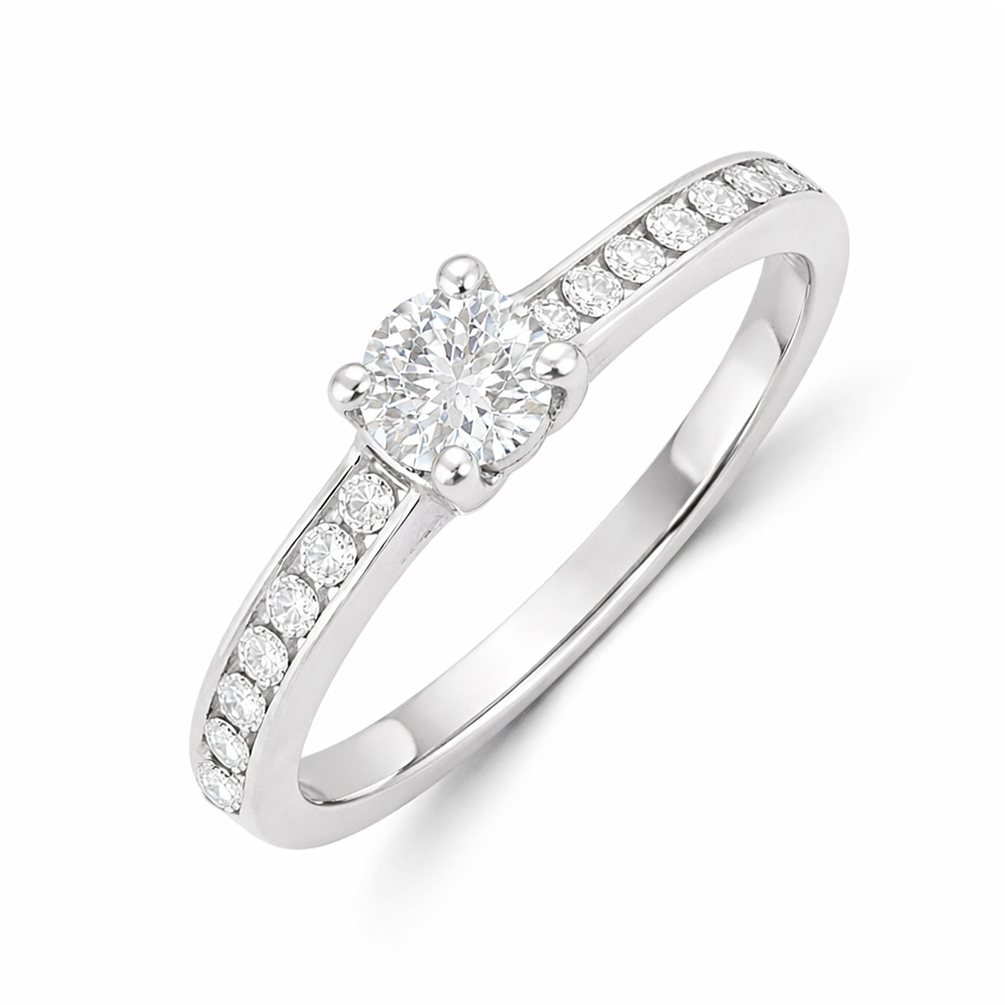 Half Carat Round Diamond with Diamond Band Engagement Ring in Platinum