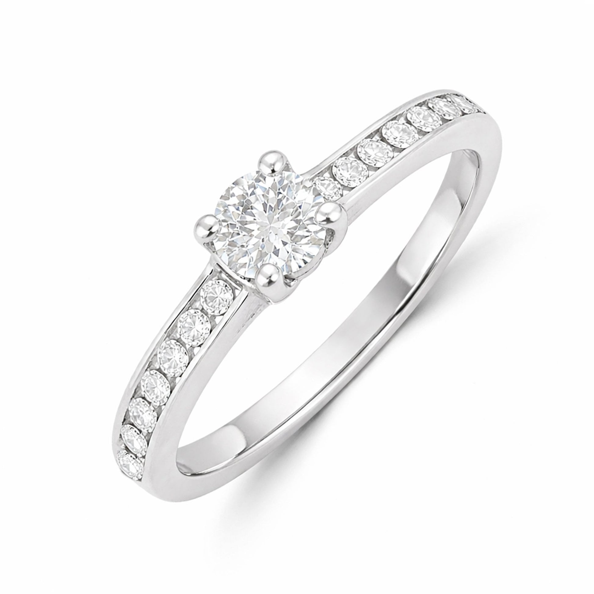 Half Carat Round Diamond with Diamond Band Engagement Ring in Platinum