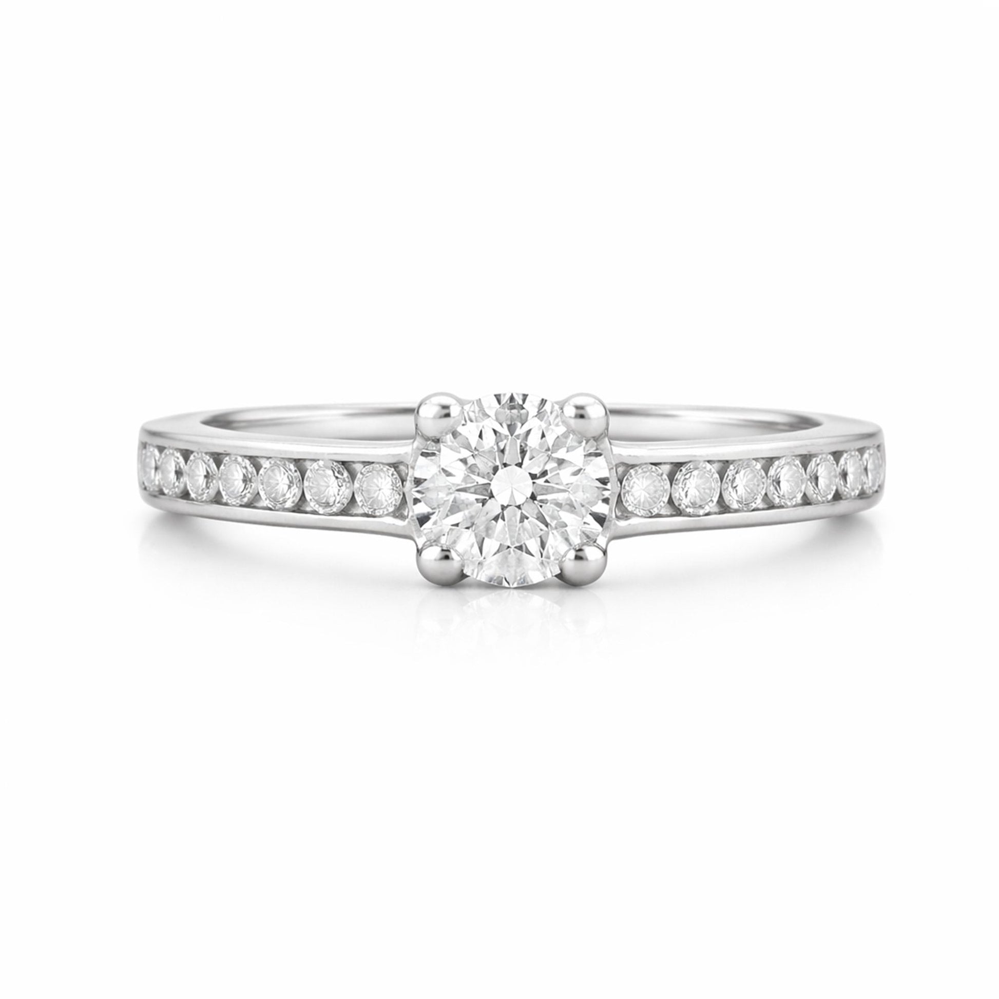 Half Carat Round Diamond with Diamond Band Engagement Ring in Platinum