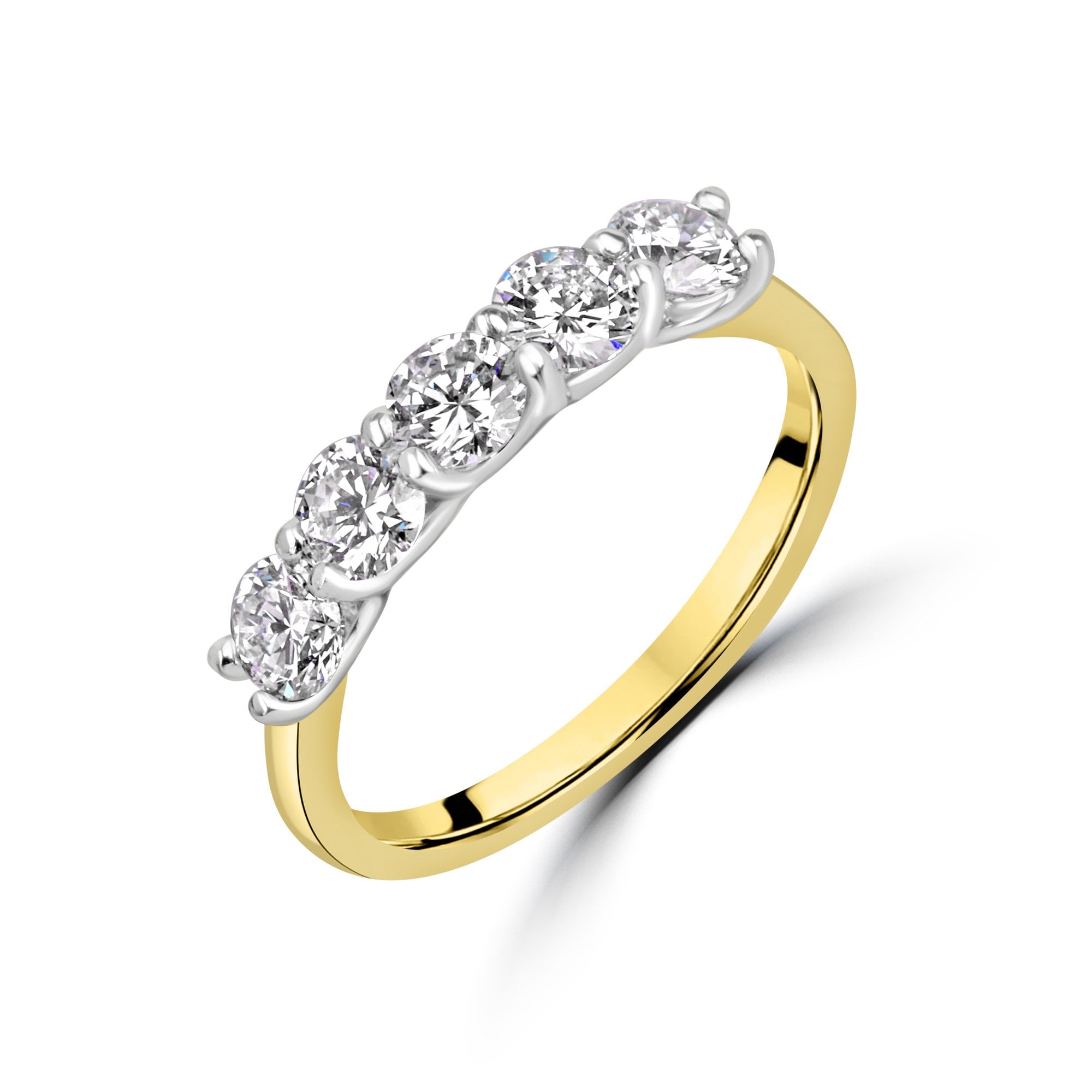 18ct Yellow Gold 1.00ct Round Diamond Five Stone Half Eternity Ring