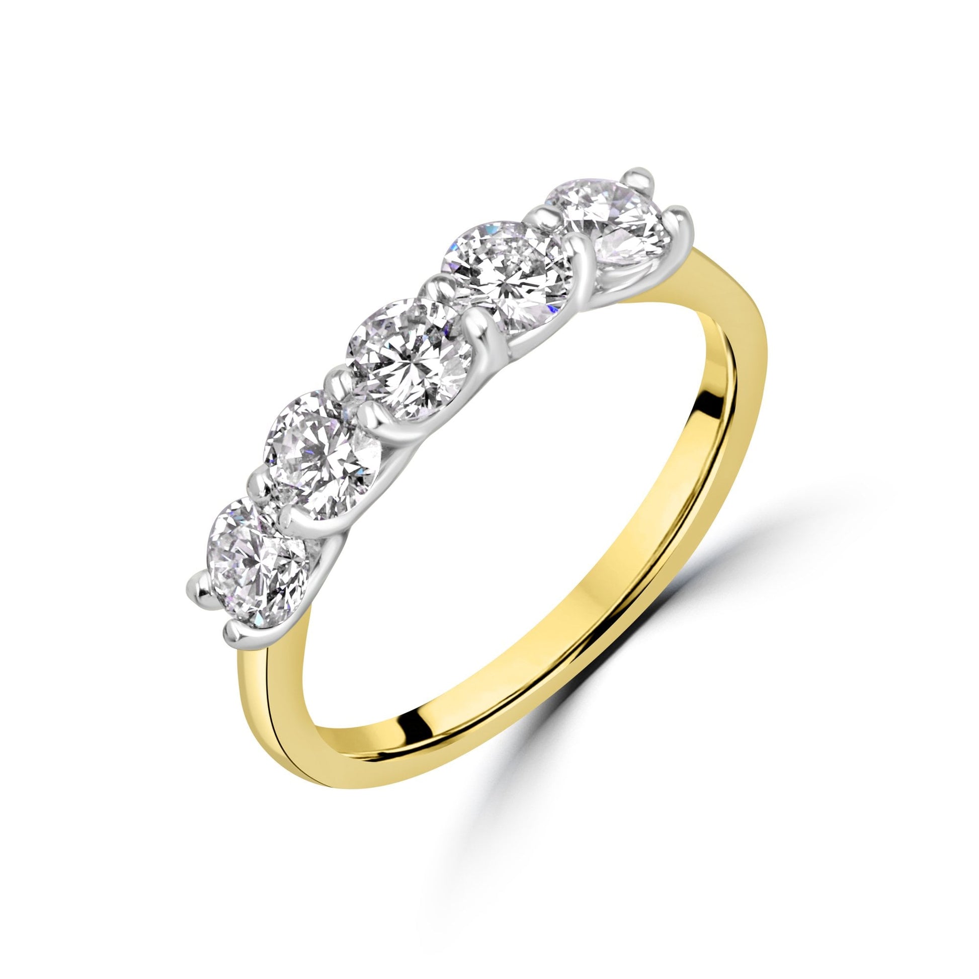 18ct Yellow Gold 1.00ct Round Diamond Five Stone Half Eternity Ring