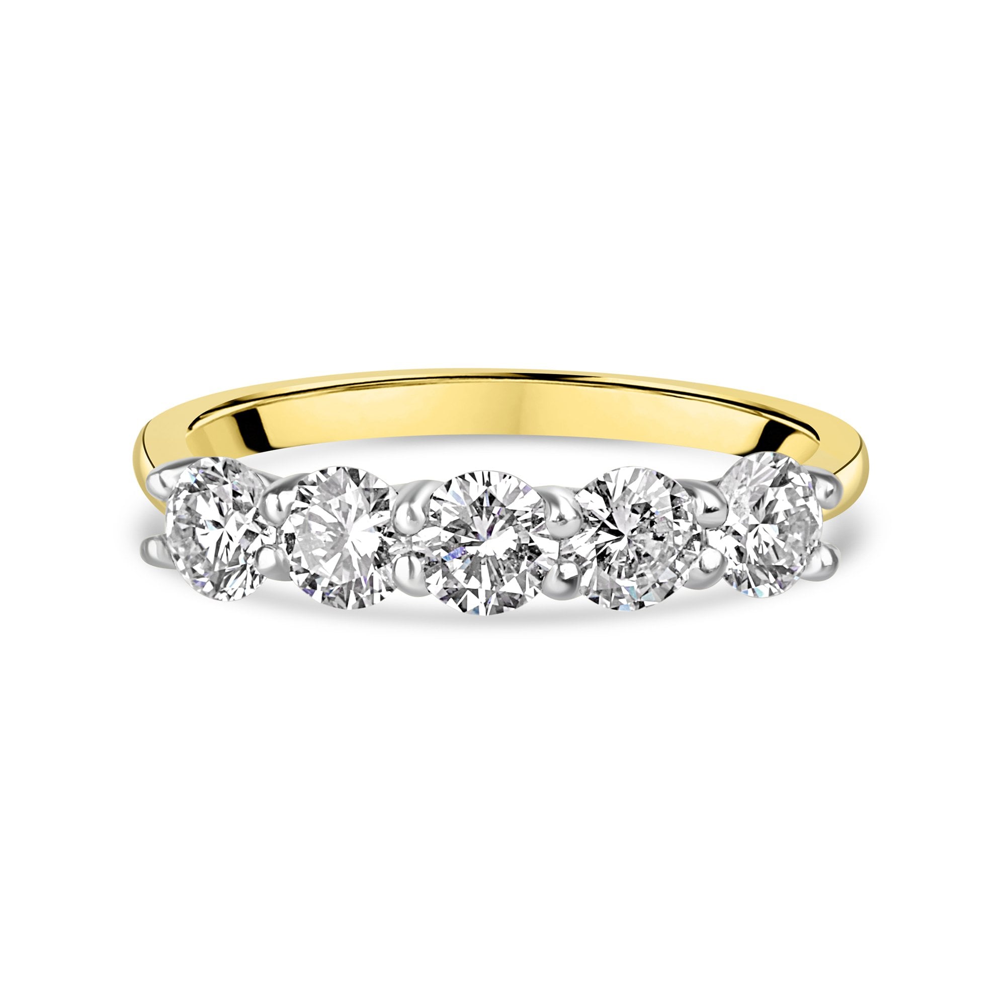 18ct Yellow Gold 1.00ct Round Diamond Five Stone Half Eternity Ring