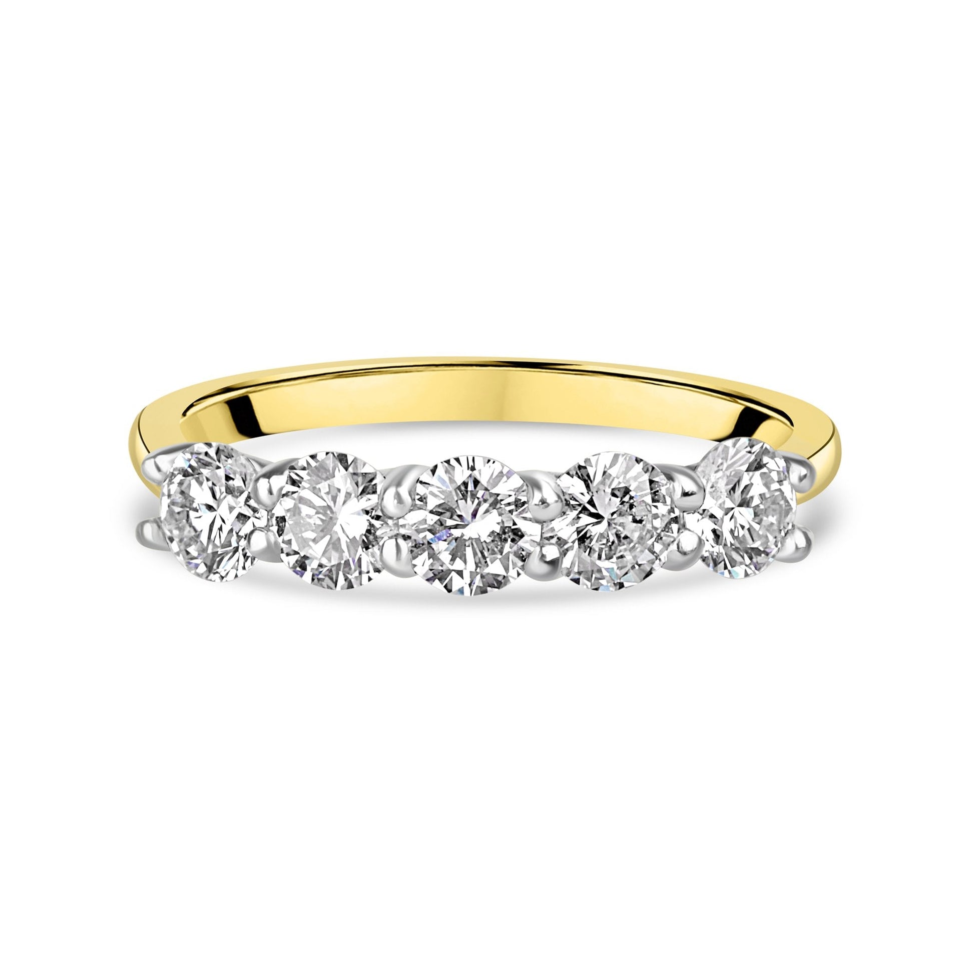 18ct Yellow Gold 1.00ct Round Diamond Five Stone Half Eternity Ring