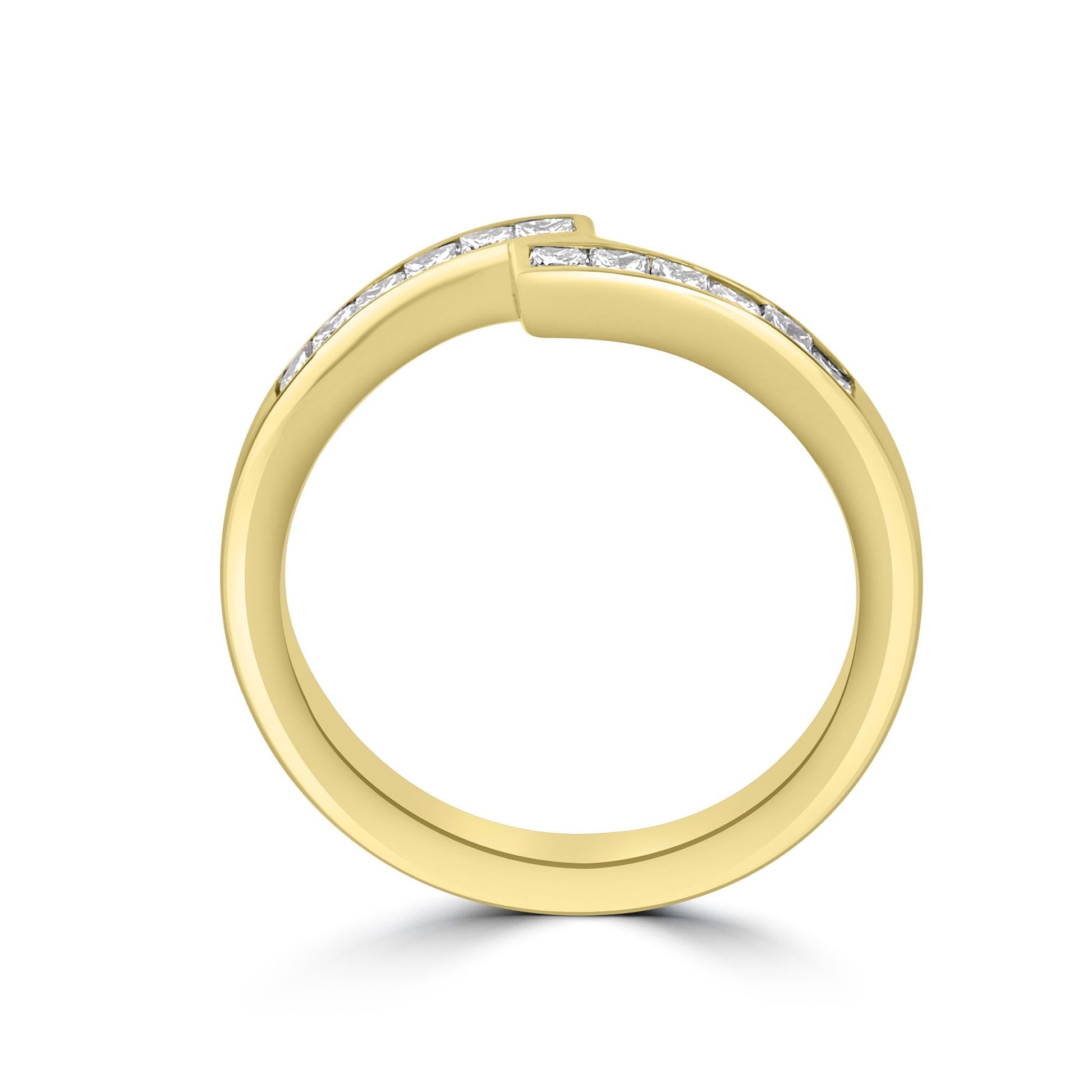 18ct Yellow Gold Zigzag Crossover Ring with Princess Cut Diamonds