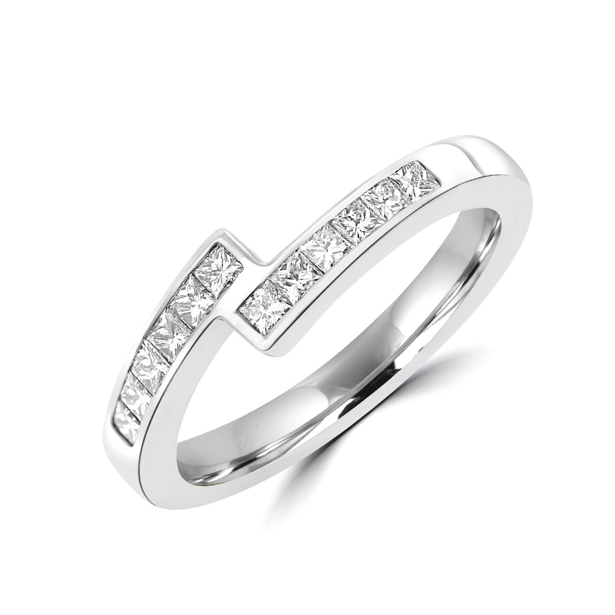 18ct White Gold Zigzag Crossover Ring with Princess Cut Diamonds