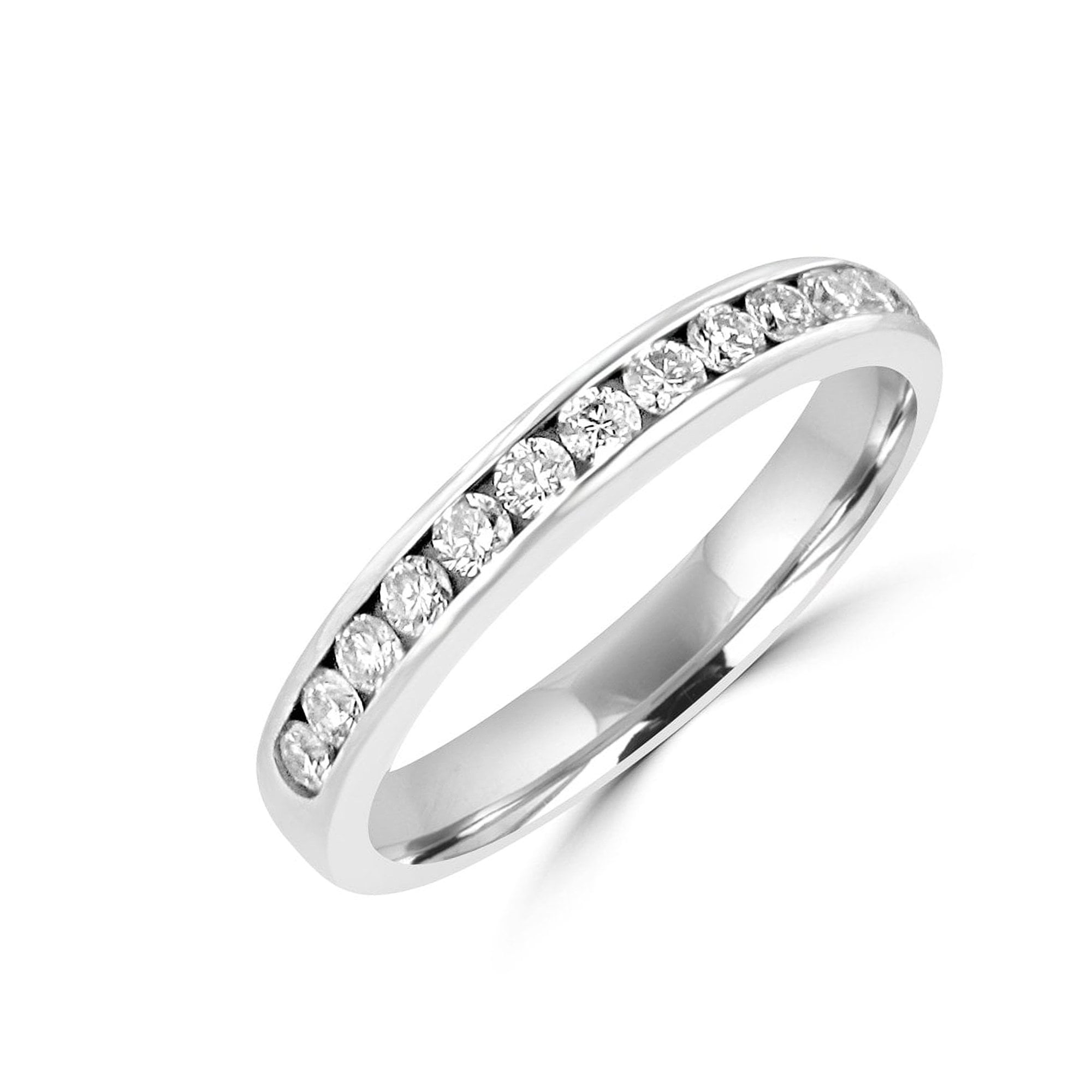 18ct White Gold 2.9mm Wide Half Set Round Diamond Band Ring