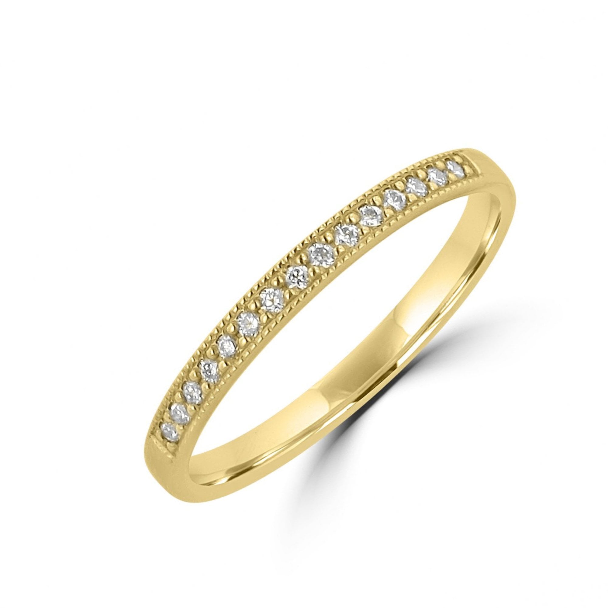 9ct Yellow Gold 2.2mm Wide Grain Set Round Diamond Wedding Ring