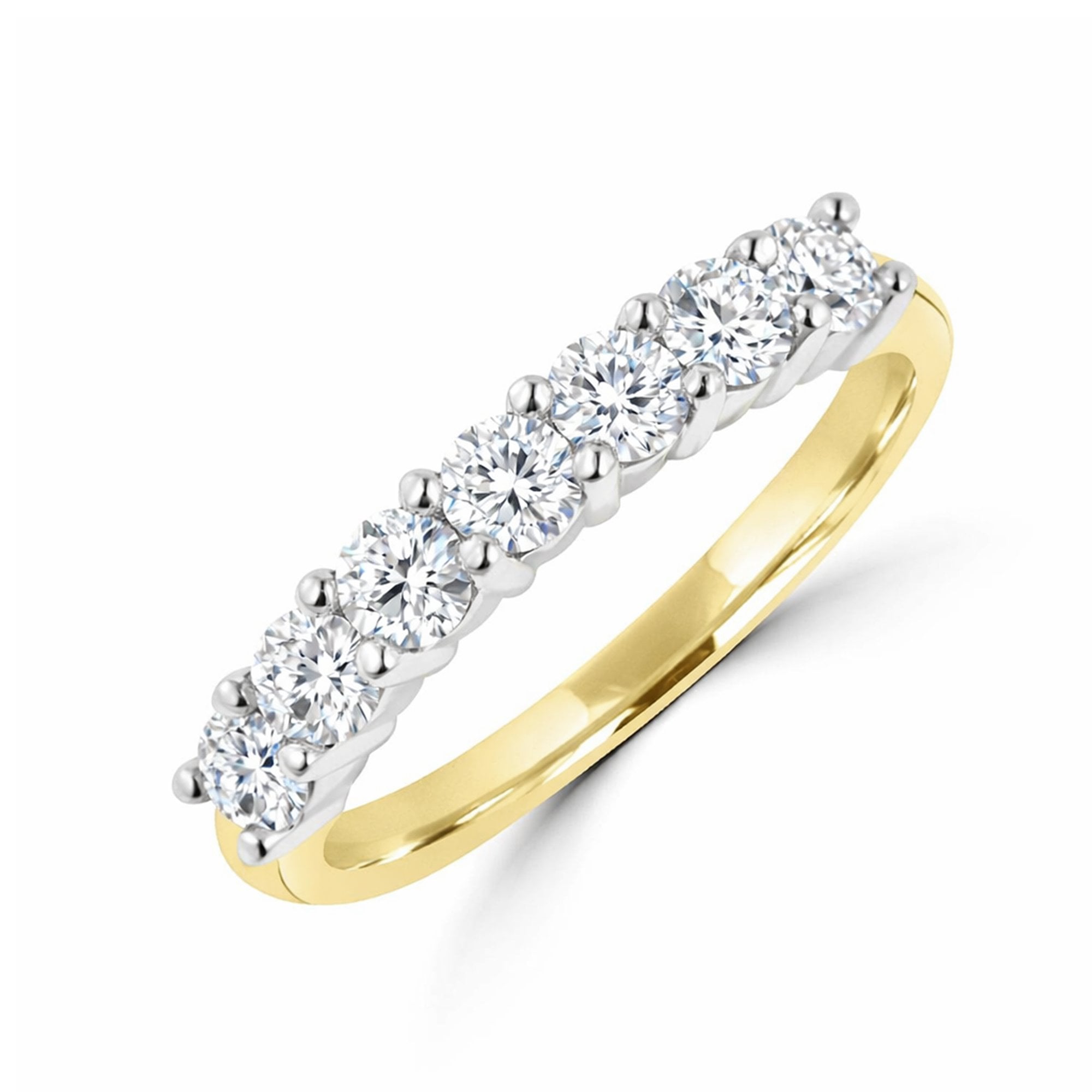 18ct Gold and Platinum Seven Stone Round Diamond Band Ring 0.84ct Total